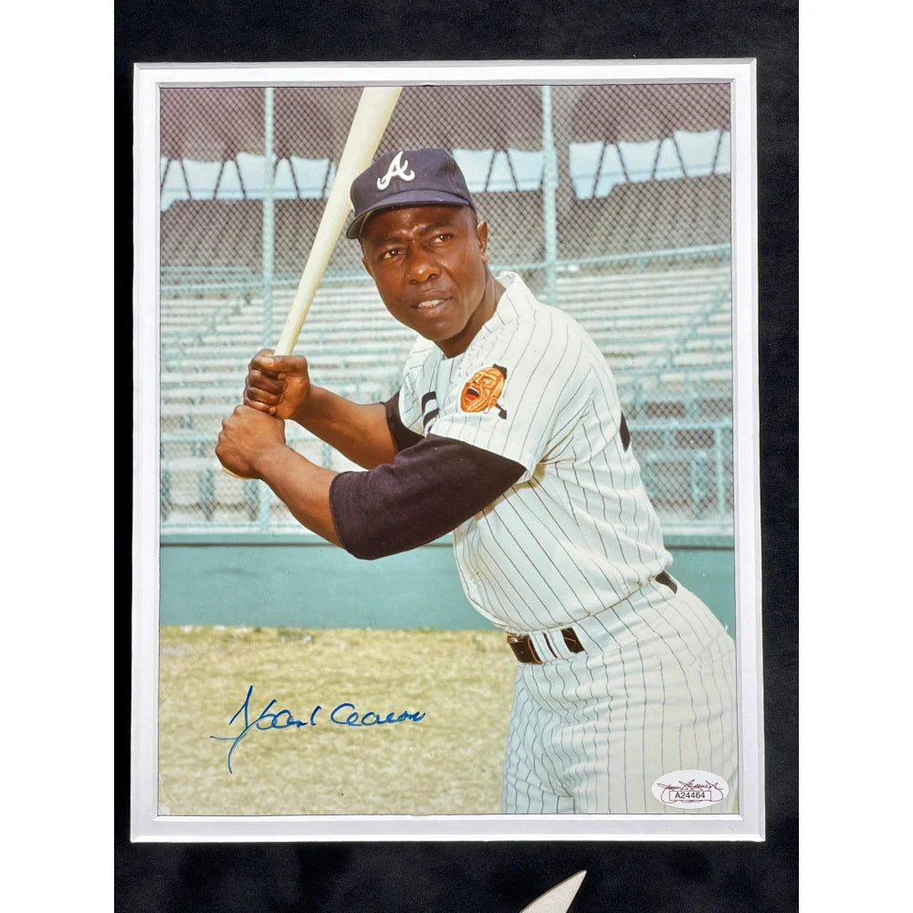 Hank Aaron Autographed Atlanta Braves 8x10 Photo Collage Framed with JSA COA - Signed Memorabilia for Sports Collectors & Braves Fans Display