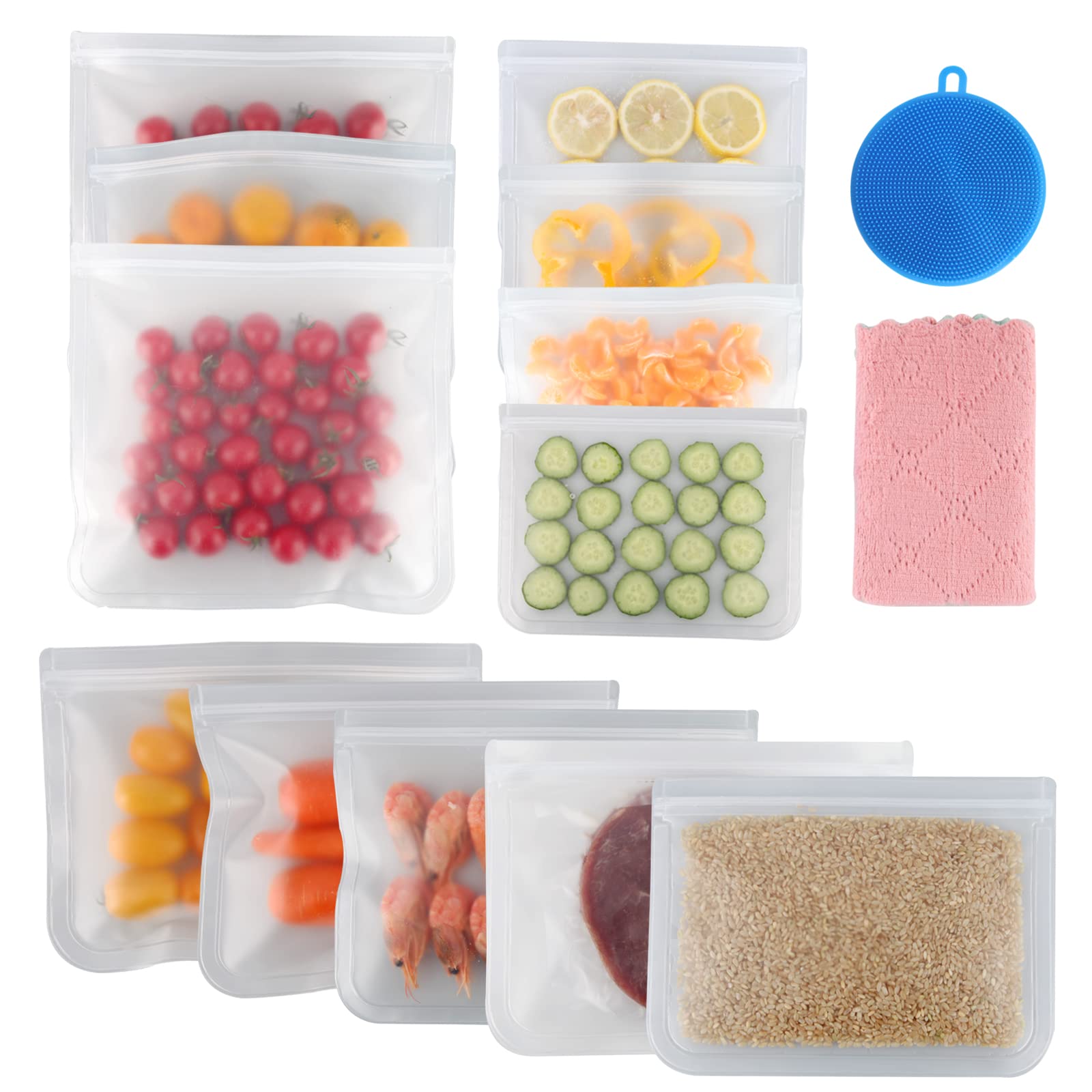 Eco-Friendly Reusable Storage Bags 12 Pack - BPA Free Extra Thick Freezer Bags (5 Sandwich, 4 Snack & 3 Leakproof Gallon Bags) | Resealable Food Storage for Meal Prep, Lunches, Fruits, Veggies & Meat | Perfect for School, Work, Picnics & Camping