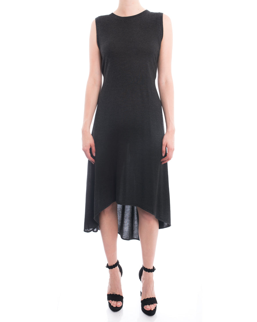 Brunello Cucinelli Women's Long Sleeveless Cashmere Knit Belted Dress - Grey Size M | Elegant Office Wear & Evening Cocktail Party Outfit