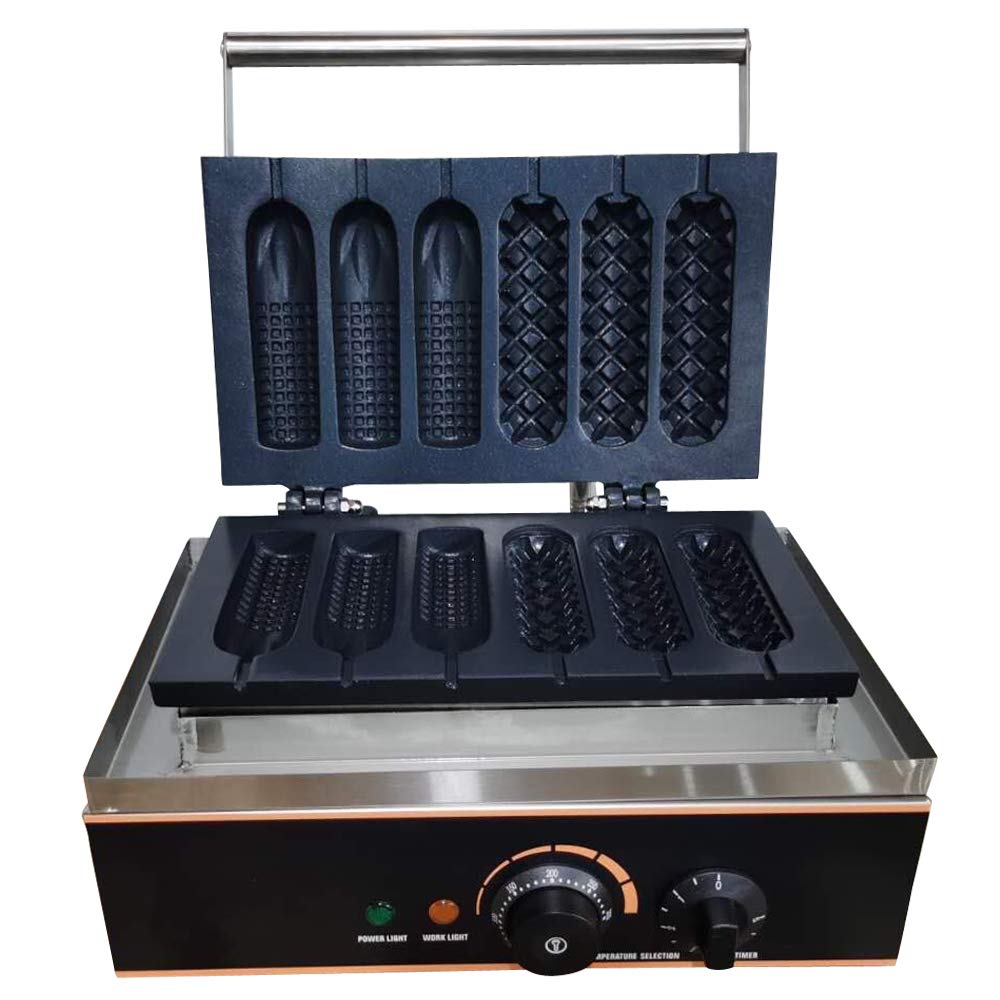 **Commercial Electric Hotdog Waffle Maker Machine – 6-Slice Non-Stick Stainless Steel Waffle Iron for Corn Dogs & Waffles (2 Shapes) – Perfect for Parties, Carnivals & Breakfast**