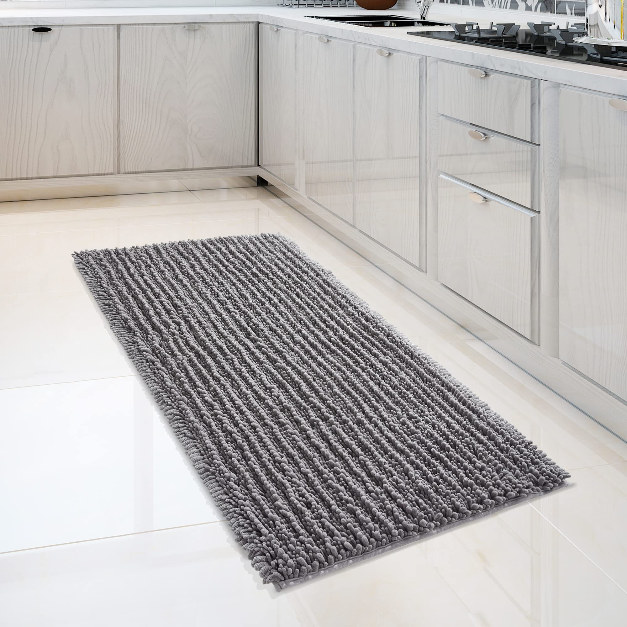 FLOLEOPA Soft Plush Microfiber Bathroom Rugs - Super Absorbent Non-Slip Bath Mat for Shower, Tub & Bathroom Floor - Machine Washable & Quick Dry - 27.5x47 Inches Grey - Perfect for Bathroom Safety & Comfort