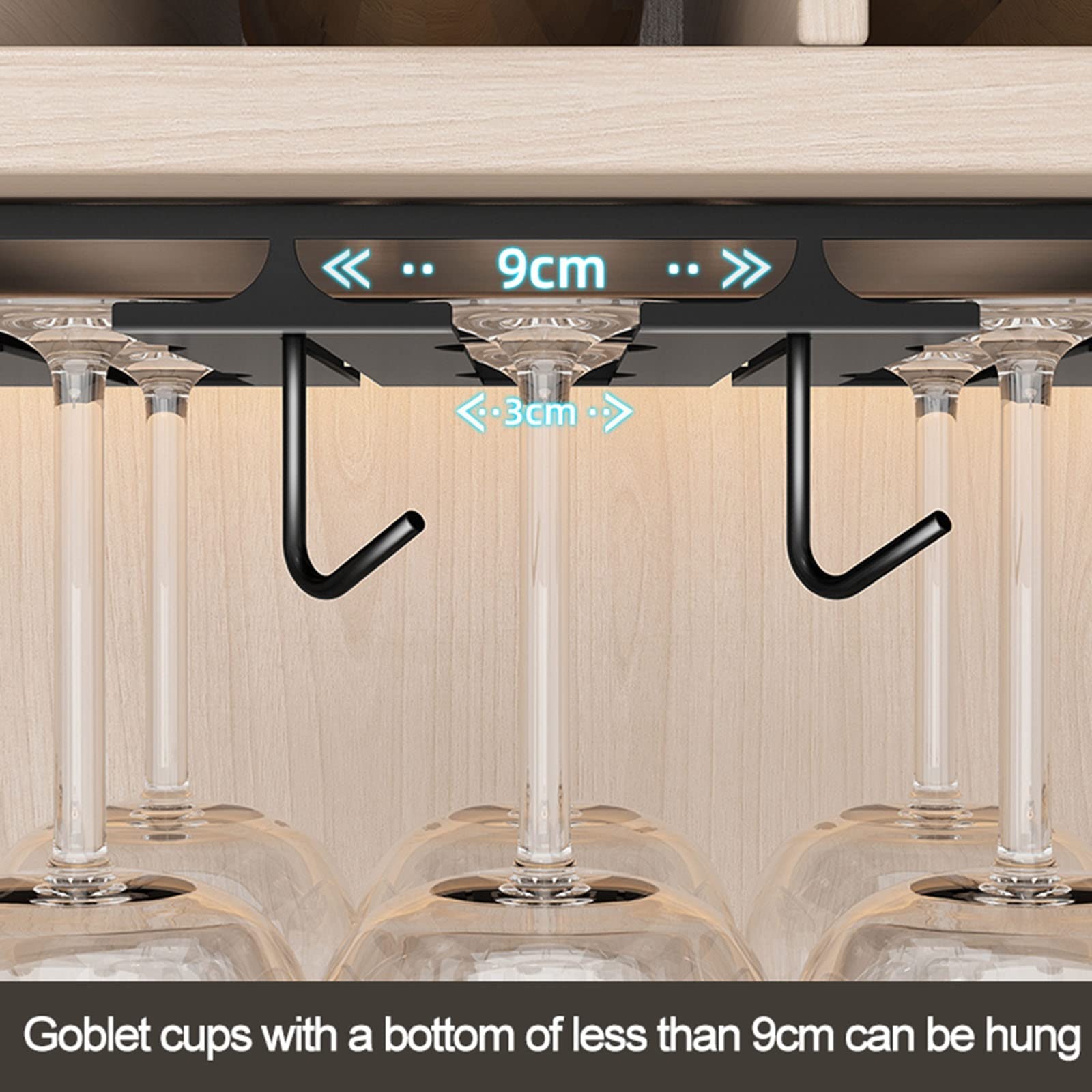 Stainless Steel Wine Glass Rack Holder - Under Cabinet Stemware Storage Organizer with Screws (2/3/4/5/6 Rows) - Space Saving Shelf for Wine Glasses, Cups & Stemware - Perfect for Kitchen, Bar, Restaurant & Home Display