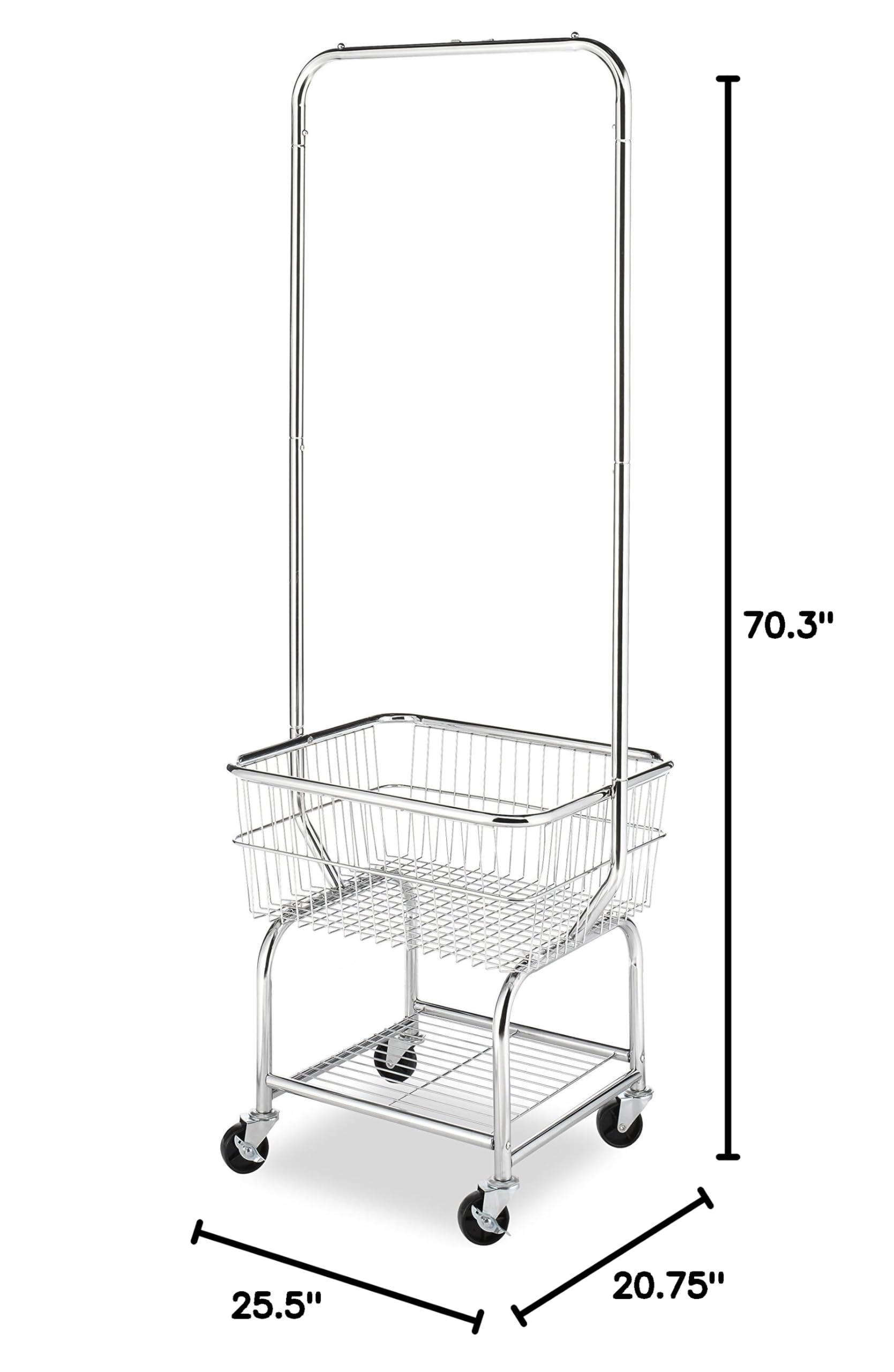 Whitmor Commercial Rolling Laundry Butler with Wire Storage Rack - Heavy Duty Clothes Hanging Organizer for Laundry Room, Closet & Dorm - Space Saving Garment Rack with Wheels for Easy Mobility