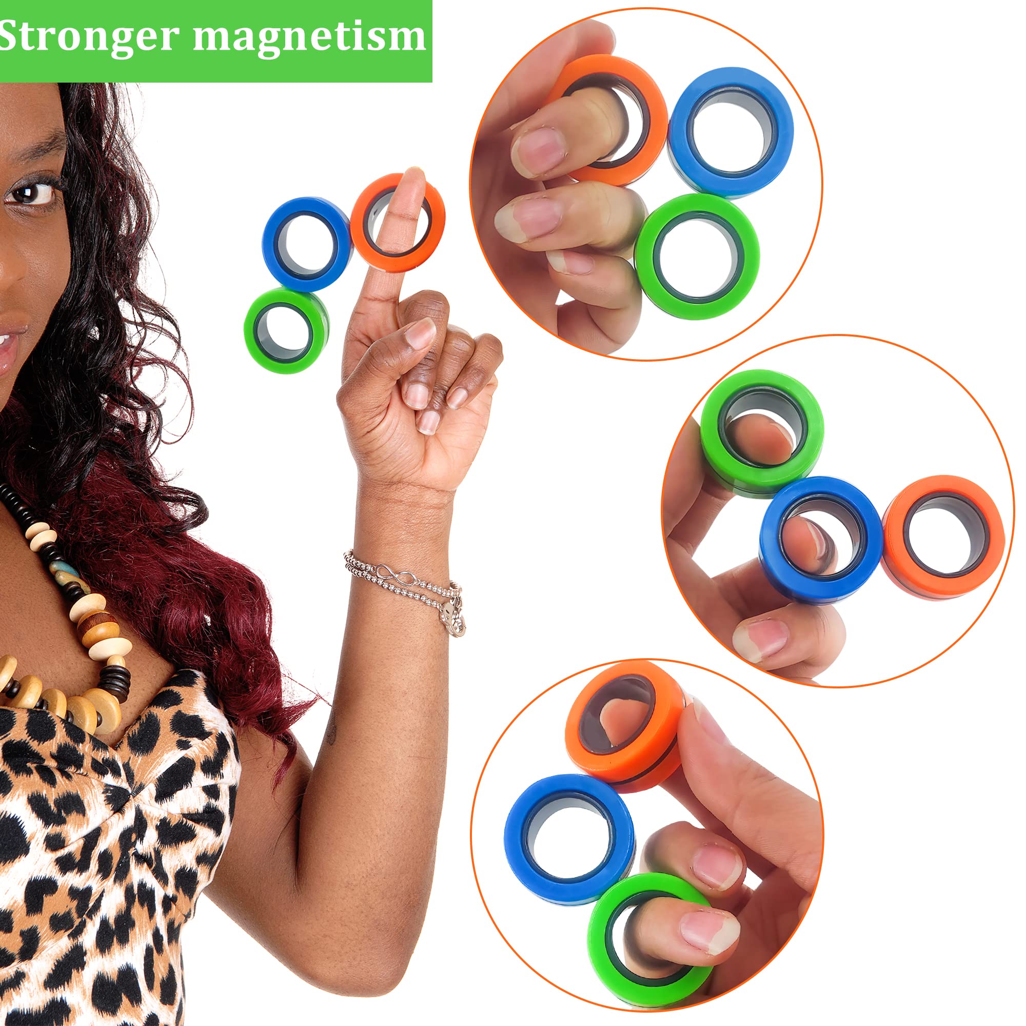 Magnetic Rings Fidget Toy Set - 3 Pack Stress Relief Sensory Toys for Adults & Kids with ADHD, Autism, OCD - Colorful Anti-Anxiety Fidget Spinner Alternative (Great for Office, School, Travel)