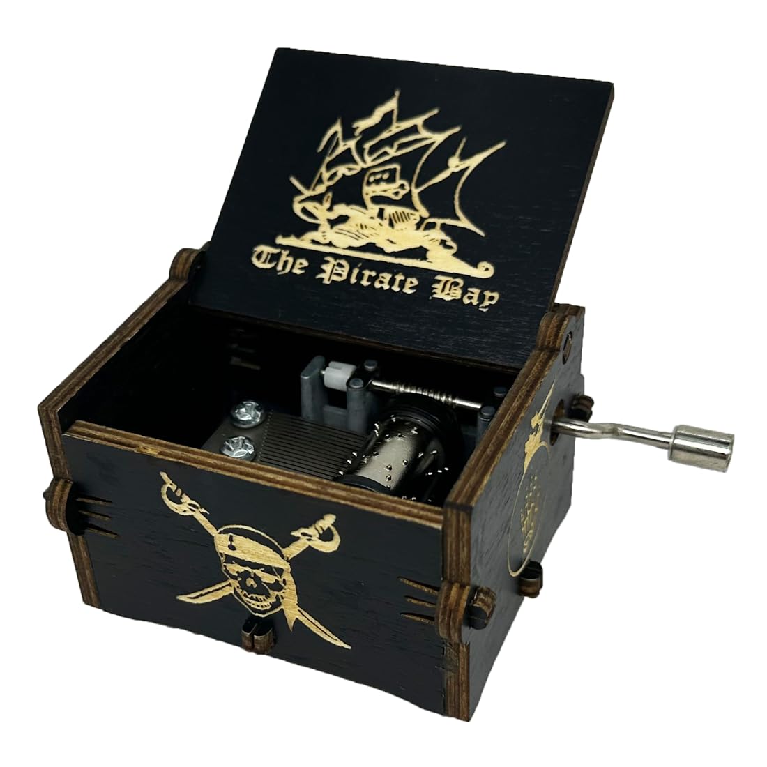 Pirates of The Caribbean Hand Crank Music Box - Wooden Carved Musical Box with Davy Jones Theme Song (Black) | Perfect for Disney Fans, Collectors & Home Decor