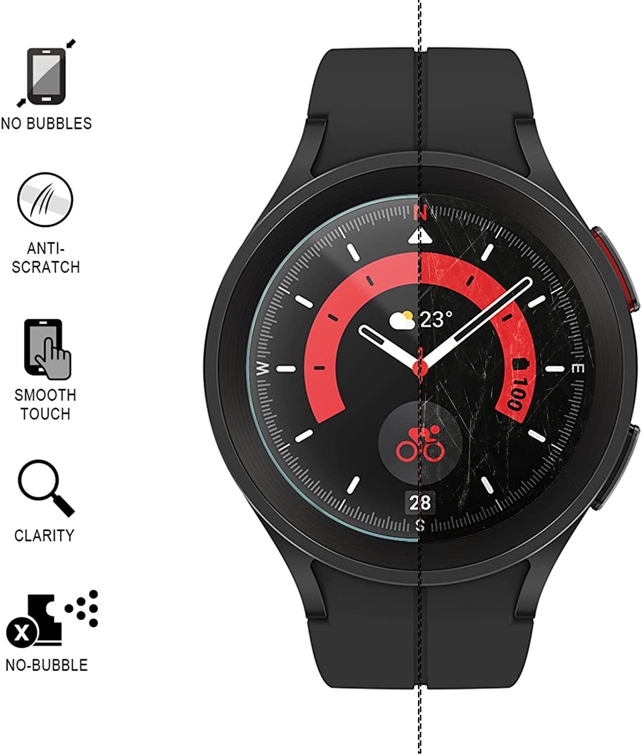4-Pack Tempered Glass Screen Protector for Samsung Galaxy Watch 5 Pro 45mm - HD Clear, Bubble-Free, Scratch-Resistant for Workouts & Outdoor Activities