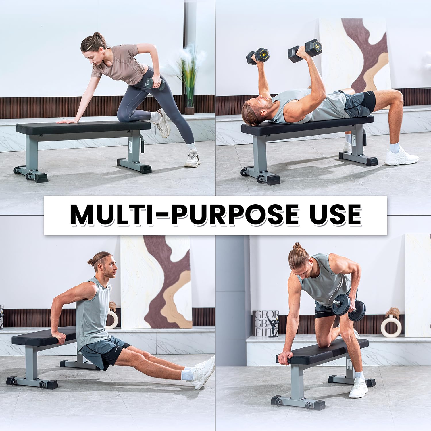 Heavy Duty Flat Weight Bench for Home Gym - 1000LBS Capacity, Upgraded Breathable Leathaire Material - Perfect for Weight Training, Strength Exercises & Bodybuilding Workouts (Grey) | Ideal for Home Fitness, Garage Gym & Personal Training Sessions