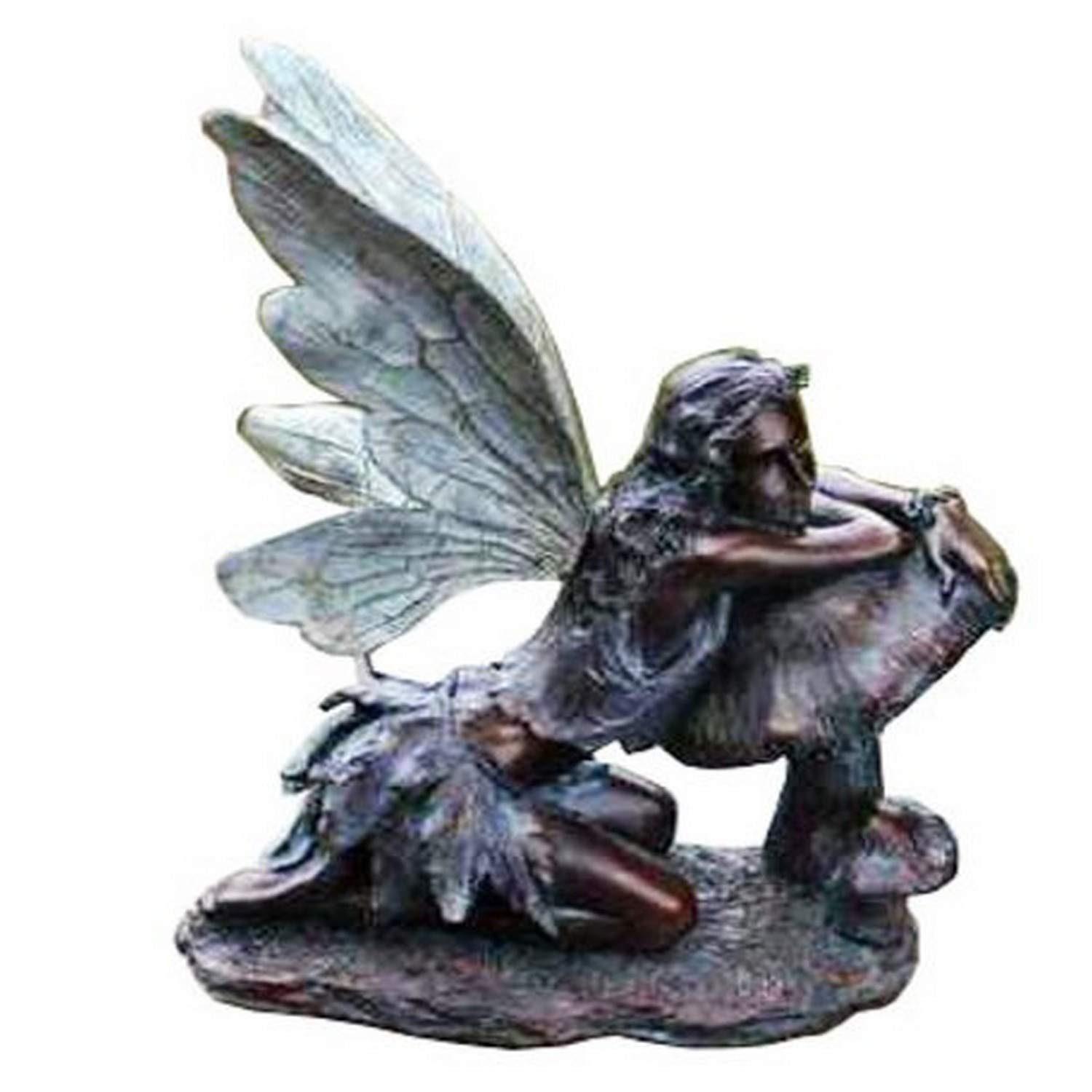 Fairy on Mushroom Bronze Finish 17 Inch Resin Stone Garden Statue - Outdoor Decor for Fairy Gardens, Patio, and Backyard Landscaping