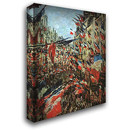 Claude Monet Rue Montargueil with Flags 20x24 Inch Stretched Canvas Wall Art - Impressionist Painting for Living Room, Bedroom & Office Decor