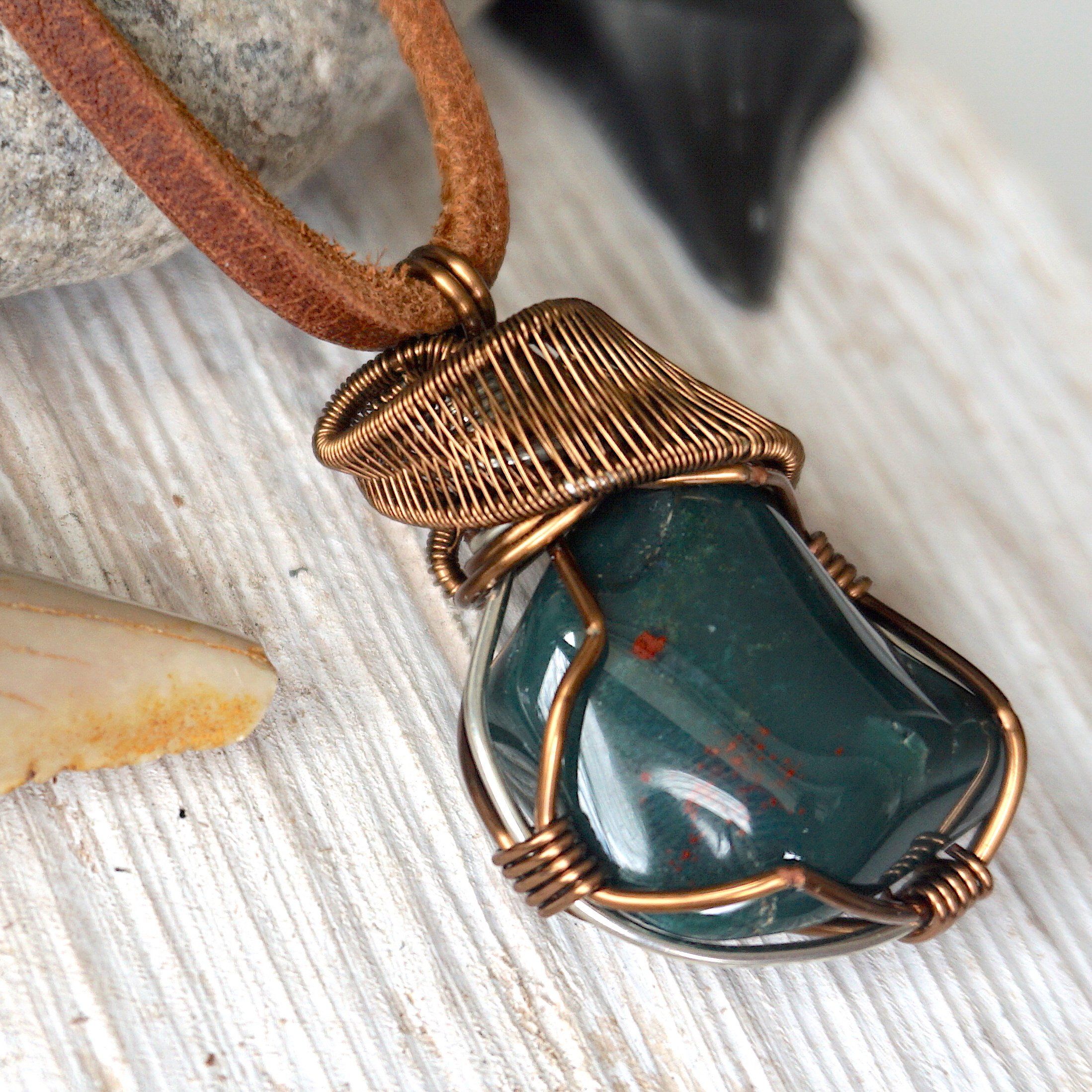 Raw Bloodstone Crystal Necklace in Antique Bronze - Healing Stone Jewelry for Protection & Energy Balance | Perfect for Meditation, Reiki & Spiritual Gifts