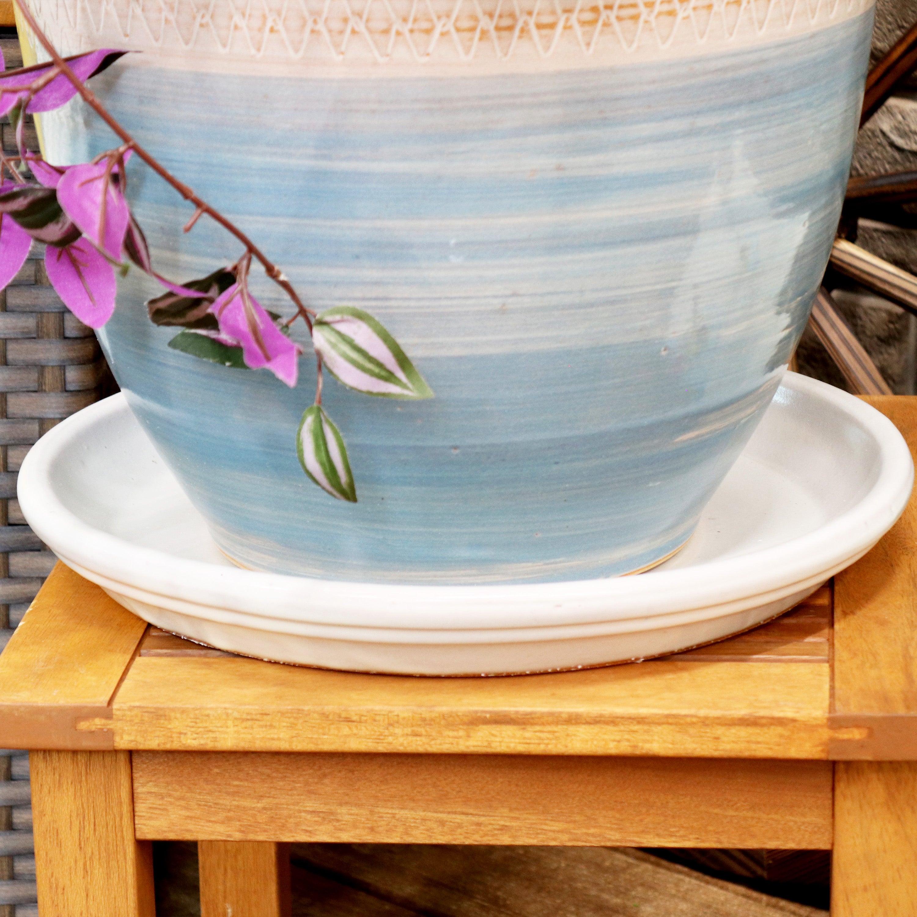 Sunnydaze Set of 2 Glazed Ceramic Planter Saucers - 6 Inch Flower Pot Trays for Indoor & Outdoor Plants - Perfect for Drainage and Protecting Surfaces