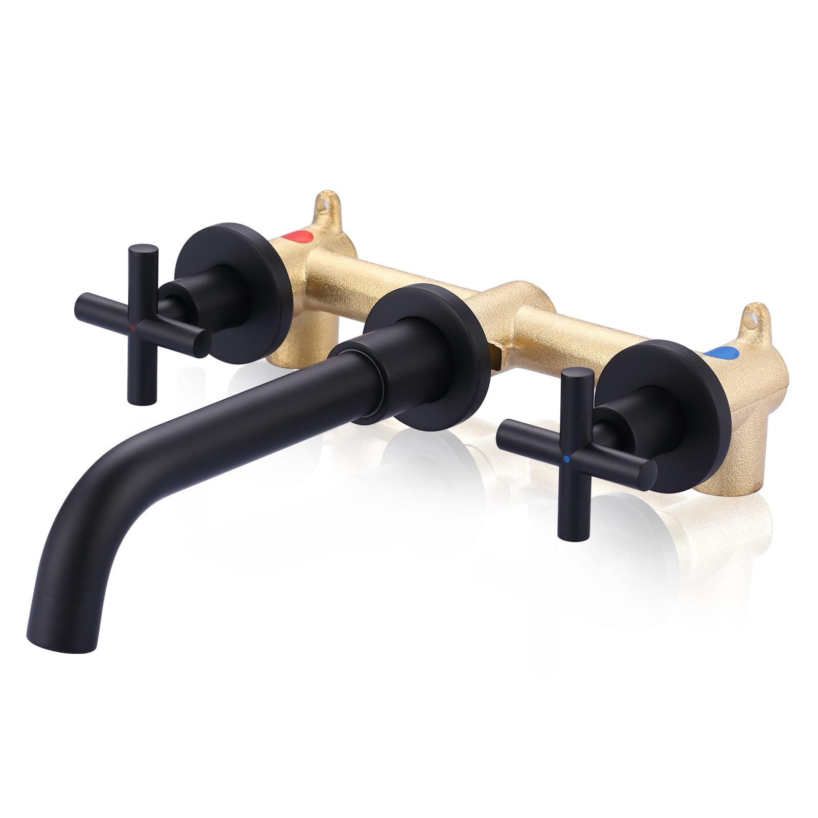 ARCORA Matte Black Wall Mount Bathroom Faucet - 2 Handle Vessel Sink Faucet with Rough-in Valve, Widespread 3 Hole Bathroom Sink Faucet for Modern Vanity & Luxury Home Decor