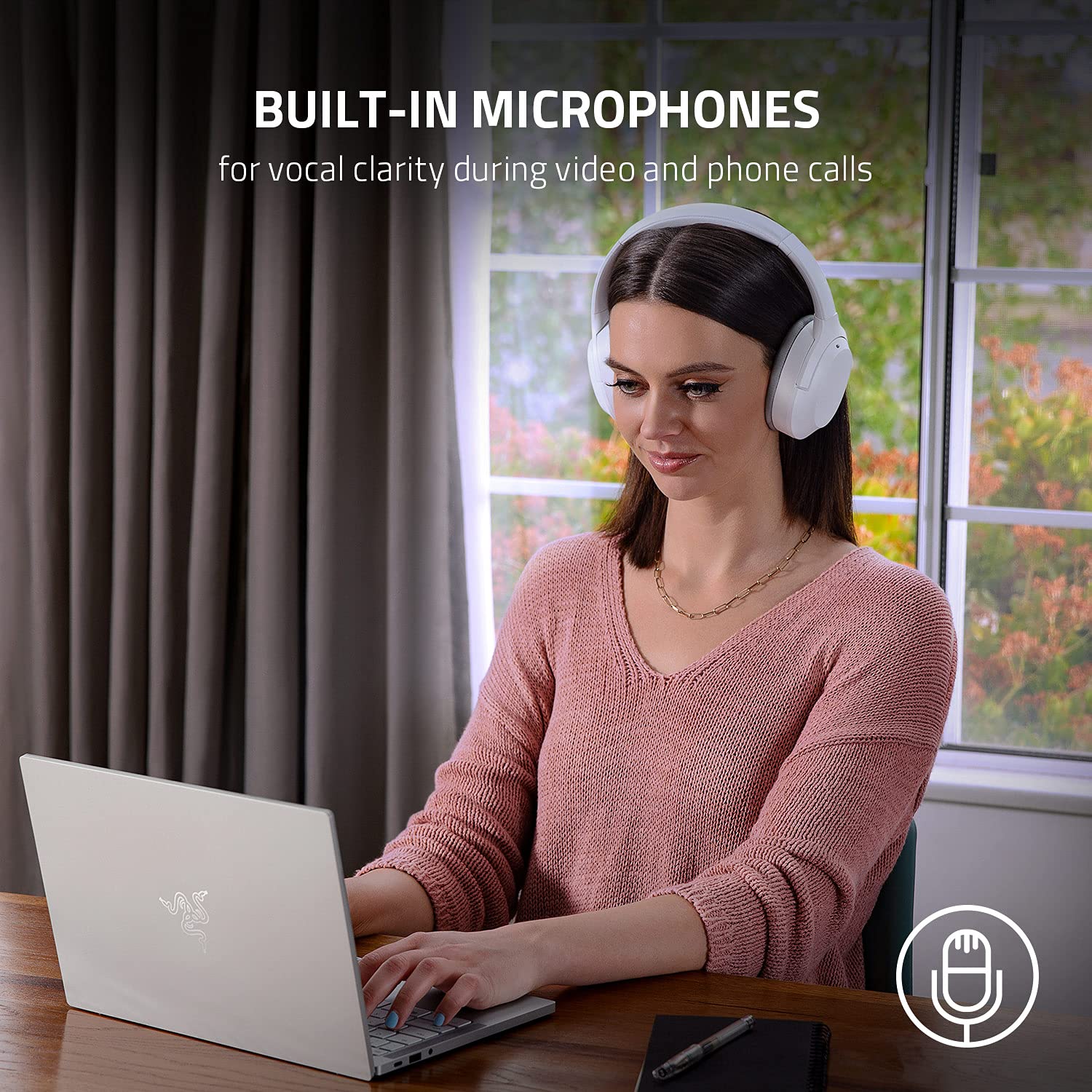 Razer Opus X Wireless ANC Headphones with Active Noise Cancellation, 40mm Drivers, Built-in Mic, 40H Battery Life - Quartz Pink for Gaming, Music & Work from Home