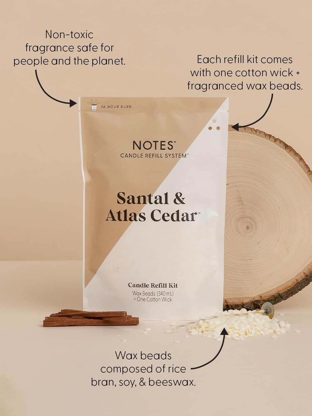 NOTES Sustainable Candle Starter Kit - Smokey Woody Duo | Refillable & Reusable Soy Wax Candles | Natural Wooden Scented Candles | Graphite & Damask Rose + Santal & Atlas Cedar | Eco-Friendly Home Decor | Perfect for Relaxation, Meditation & Romantic Ambience
