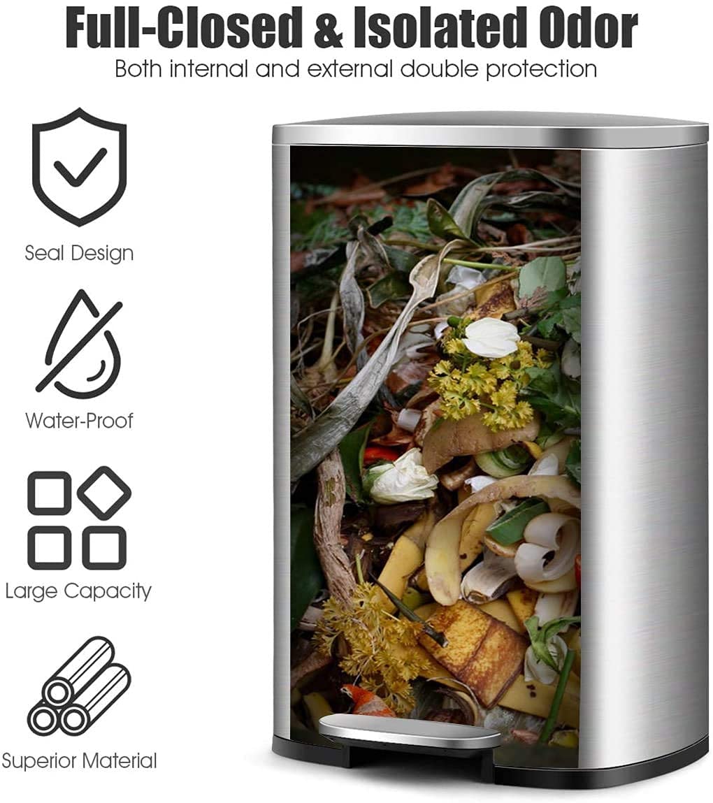 Stainless Steel Step Trash Can with Freshener System - Airtight Rectangular Garbage Bin for Kitchen, Office, Home - Includes Plastic Inner Buckets & Hinged Lids - Perfect for Odor Control and Waste Management in Small Spaces (Silver)