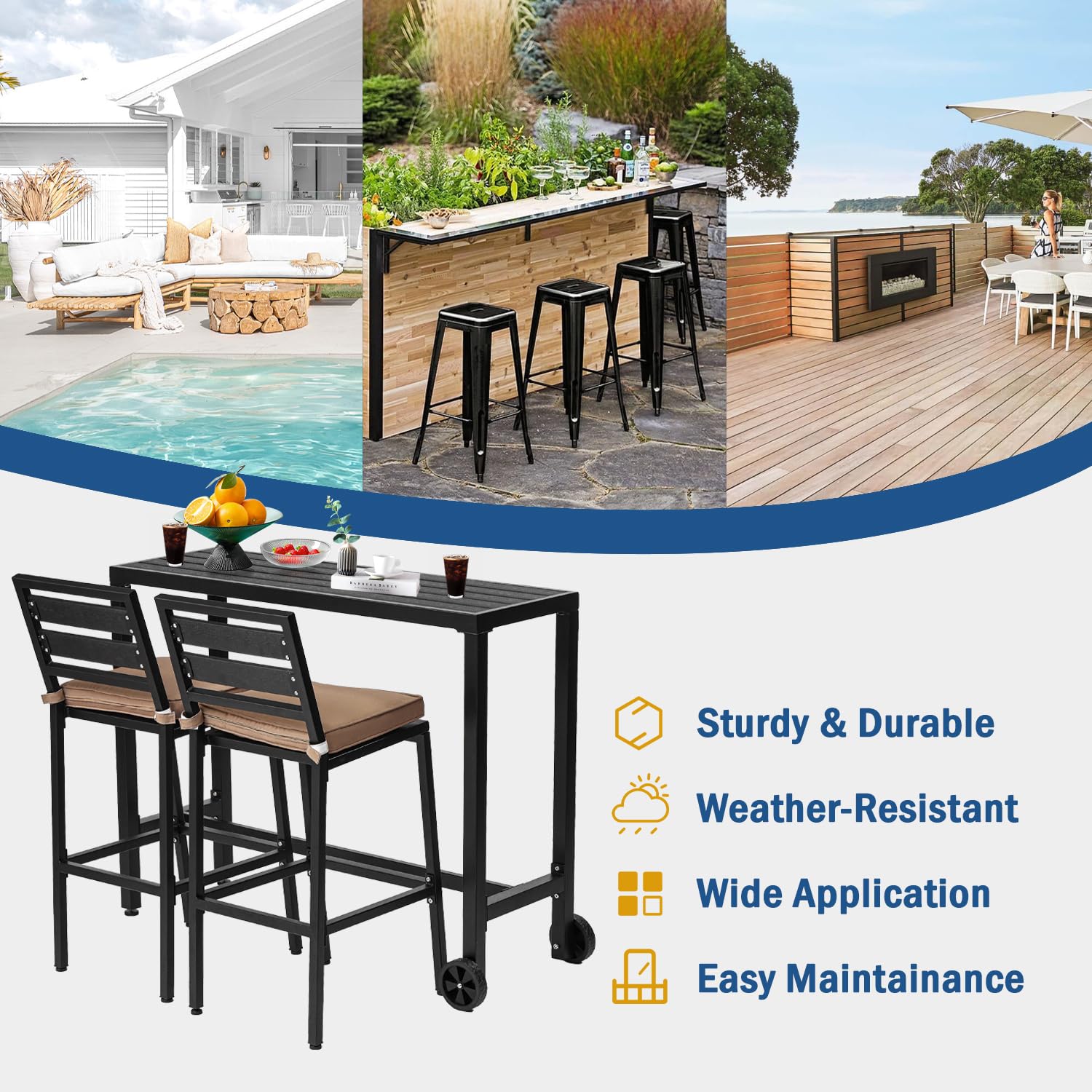 3-Piece Outdoor Bar Height Dining Set - 47
