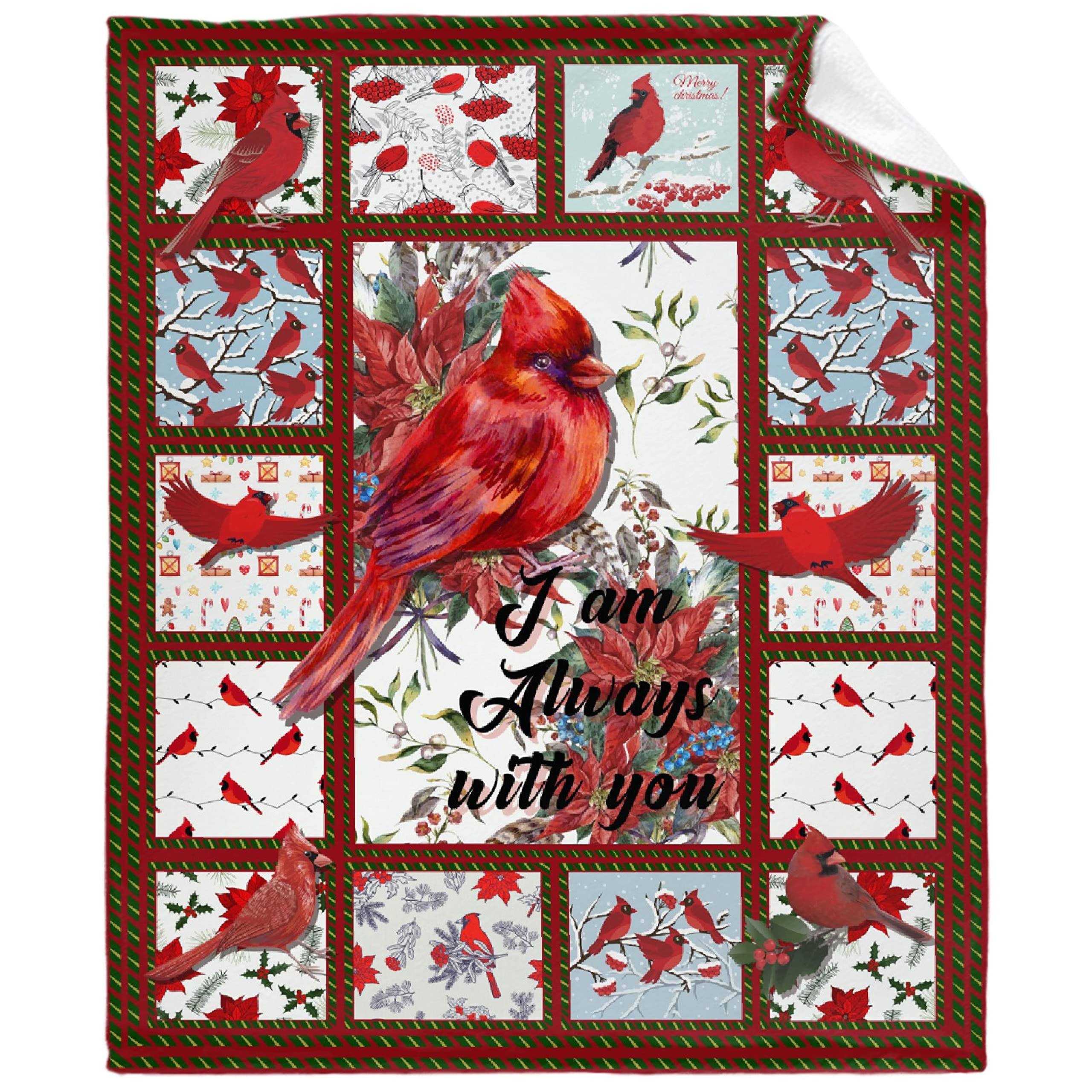Northern Cardinal Super Soft Flannel Throw Blanket - Christmas 'I'm Always With You' Design - Oversized 120x90 Inch Fleece Blanket for Bed, Sofa & Couch - Cozy Gift for Winter, Perfect for Home Decor, Beach Picnics & Outdoor Adventures