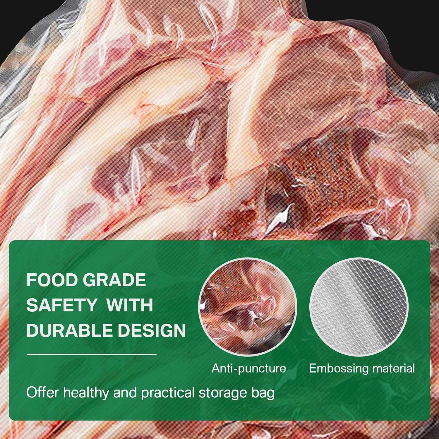 100Pcs Vacuum Sealer Bags 20cm x 30cm - Thick Textured Food Storage Bags with Easy Tear Notch - Pre-Cut Embossed Vacuum Seal Bags for Sous Vide Cooking, Meal Prep & Food Preservation - Compatible with All Vacuum Sealer Machines