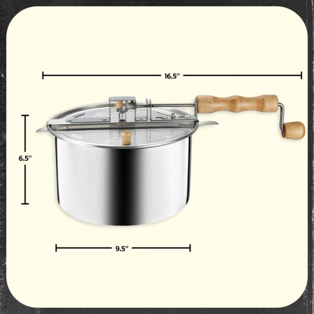 Great Northern Popcorn 6-Quart Stovetop Popcorn Maker - Aluminum Popcorn Popper with Hand Crank, Vented Lid & Stir Paddle for Movie Nights, Parties & Snack Time (Silver)