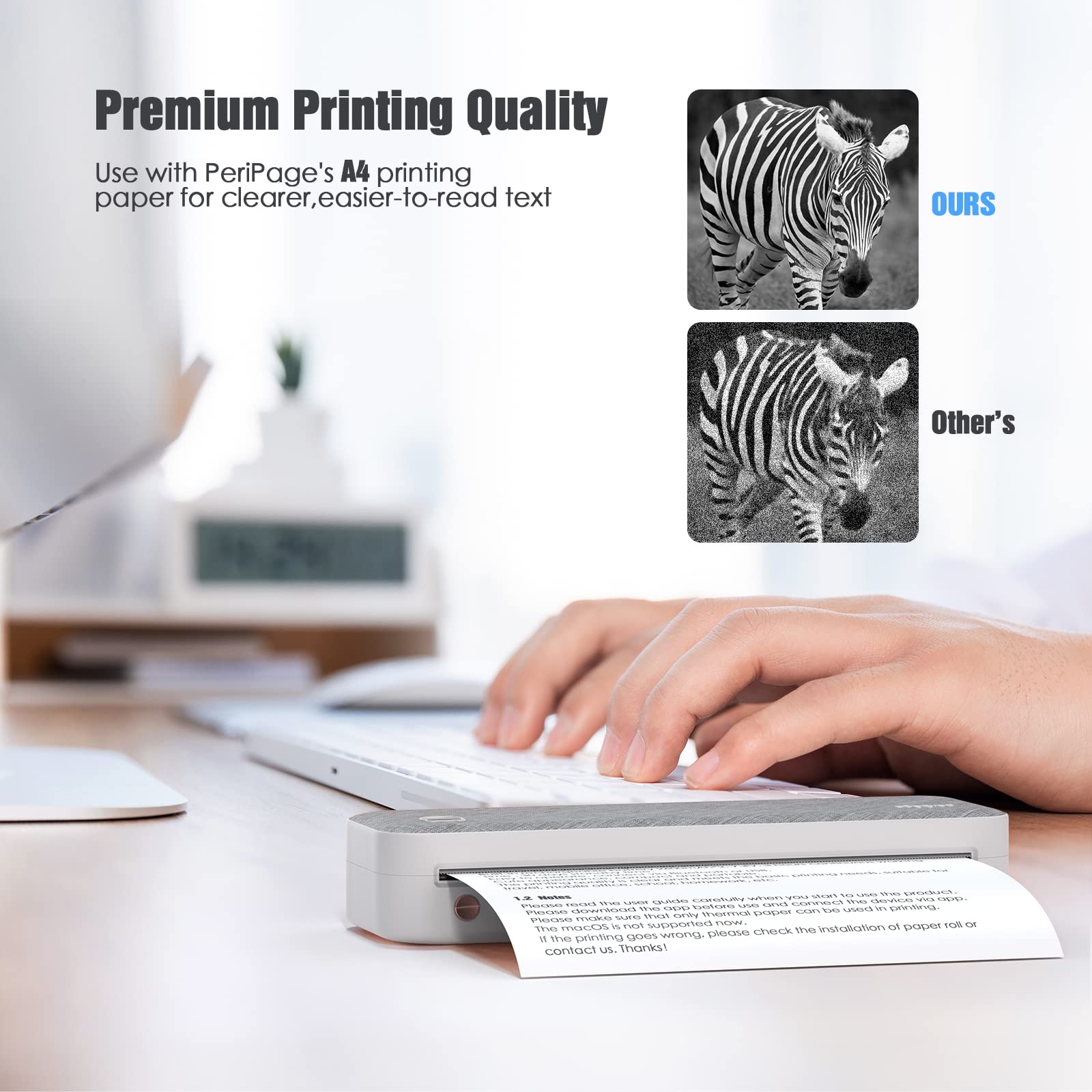 BISOFICE PeriPage Portable A4 Wireless Bluetooth Thermal Printer - Travel Printer for Android & iOS, Supports 2