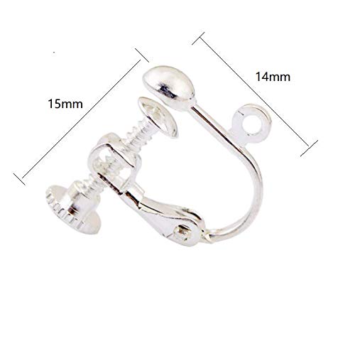 LASSUM 10-Pack Silver Plated Clip-on Earring Converters with Screw Adjustment - DIY Earring Making Kit (14x15mm) - Perfect for Non-Pierced Ears, Costume Jewelry & Fashion Accessories