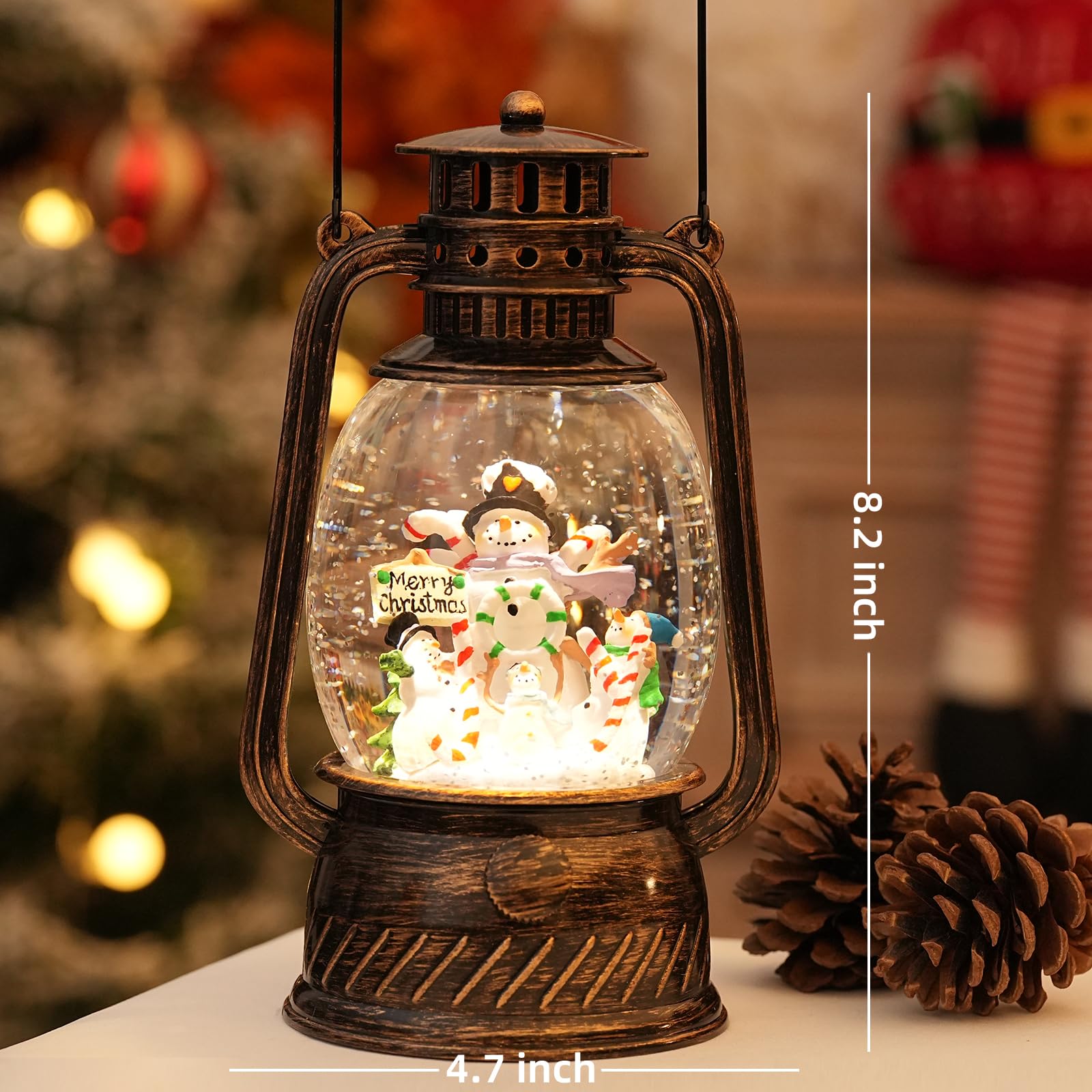 Light Up Musical Snowman Snow Globe with Glitter - Christmas Lantern Decor with 6H Timer | Holiday Home Decor, Gift for Christmas, Office & Winter Wonderland Theme Party