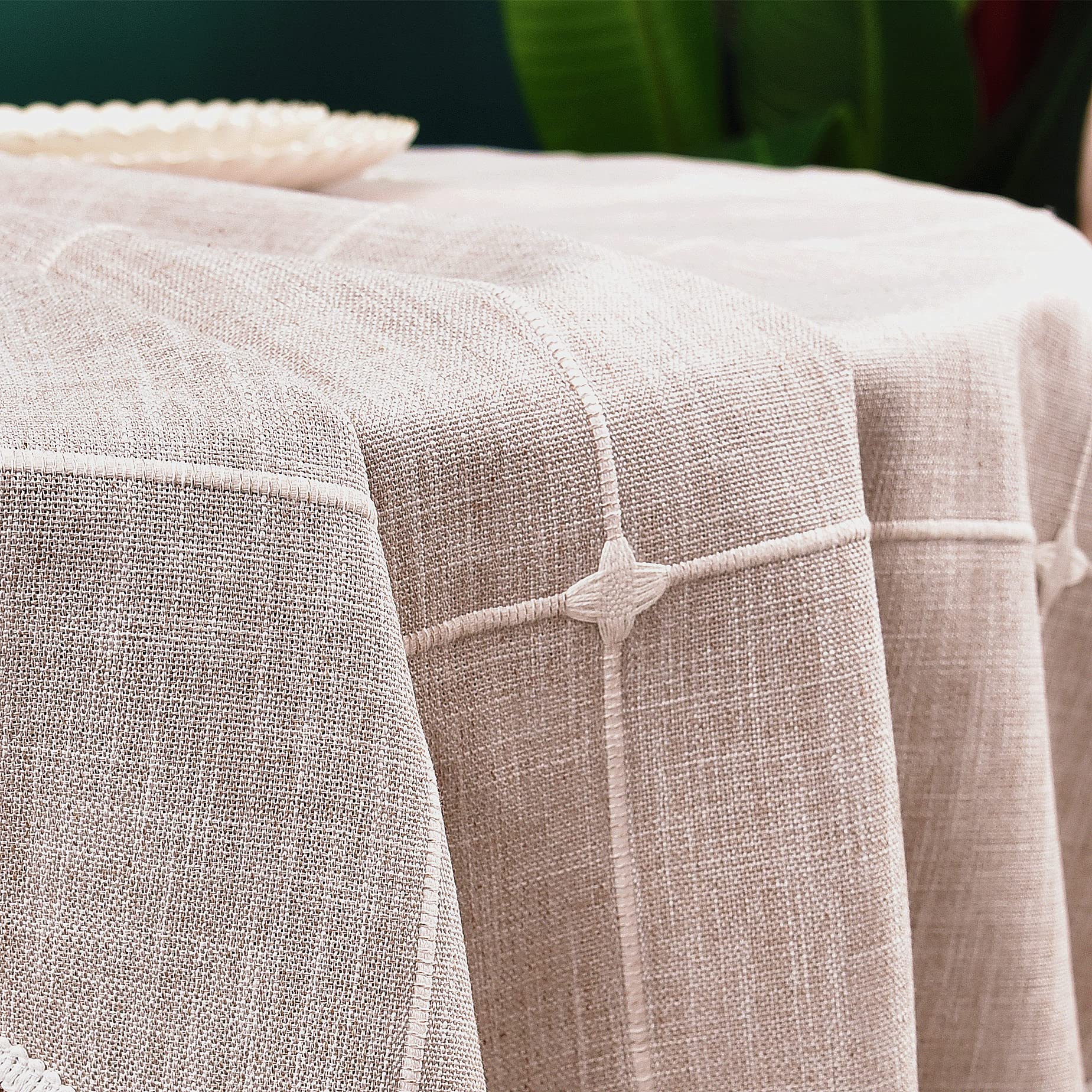 60 Inch Heavyweight Cotton Linen Round Tablecloth - Plaid Farmhouse Table Cover for Kitchen, Dining, Restaurant & Home Decor | Perfect for Coffee Tables, Picnics & Holiday Gatherings