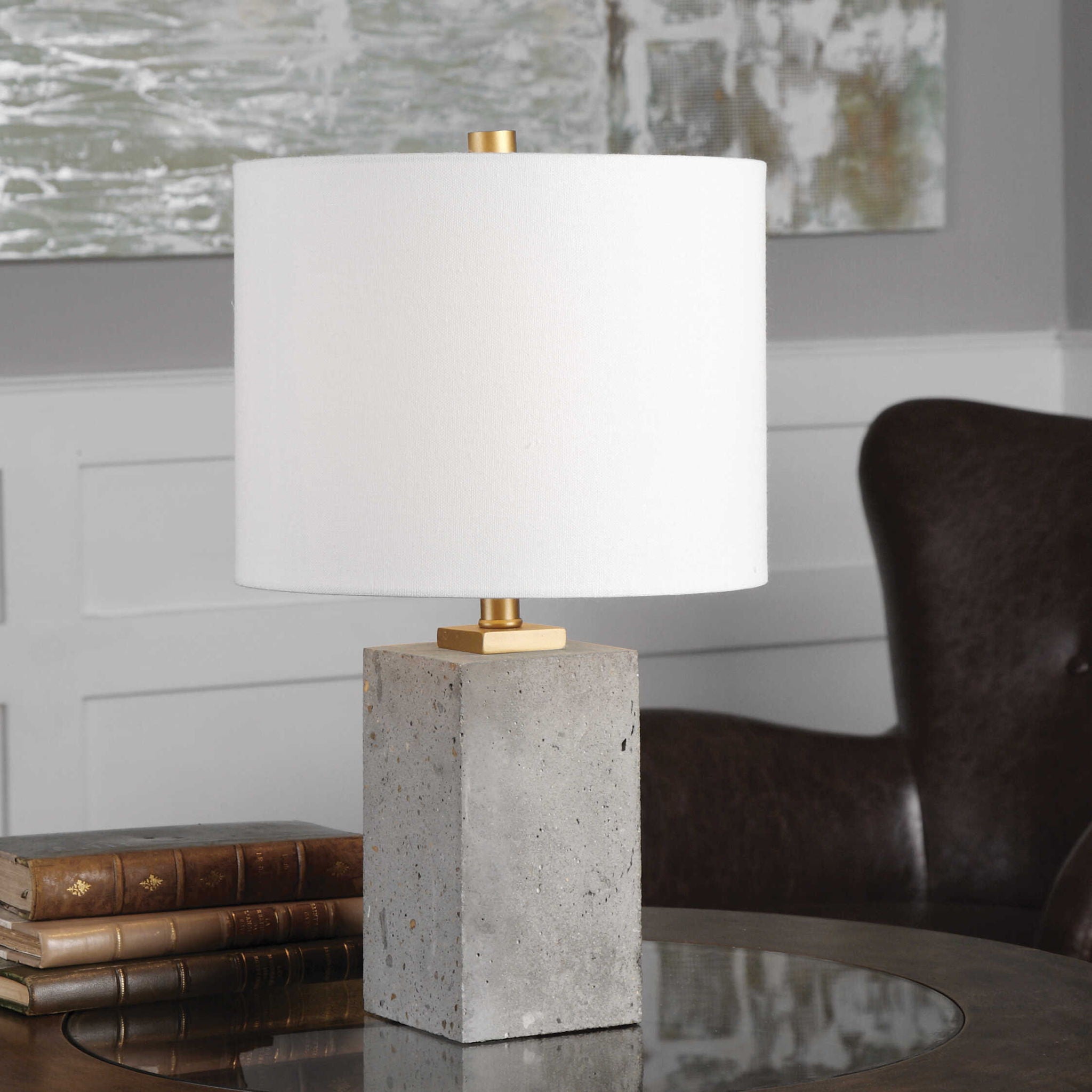 Drexel Concrete Block Lamp - Modern Gray Table Lamp for Living Room, Bedroom, or Office Decor