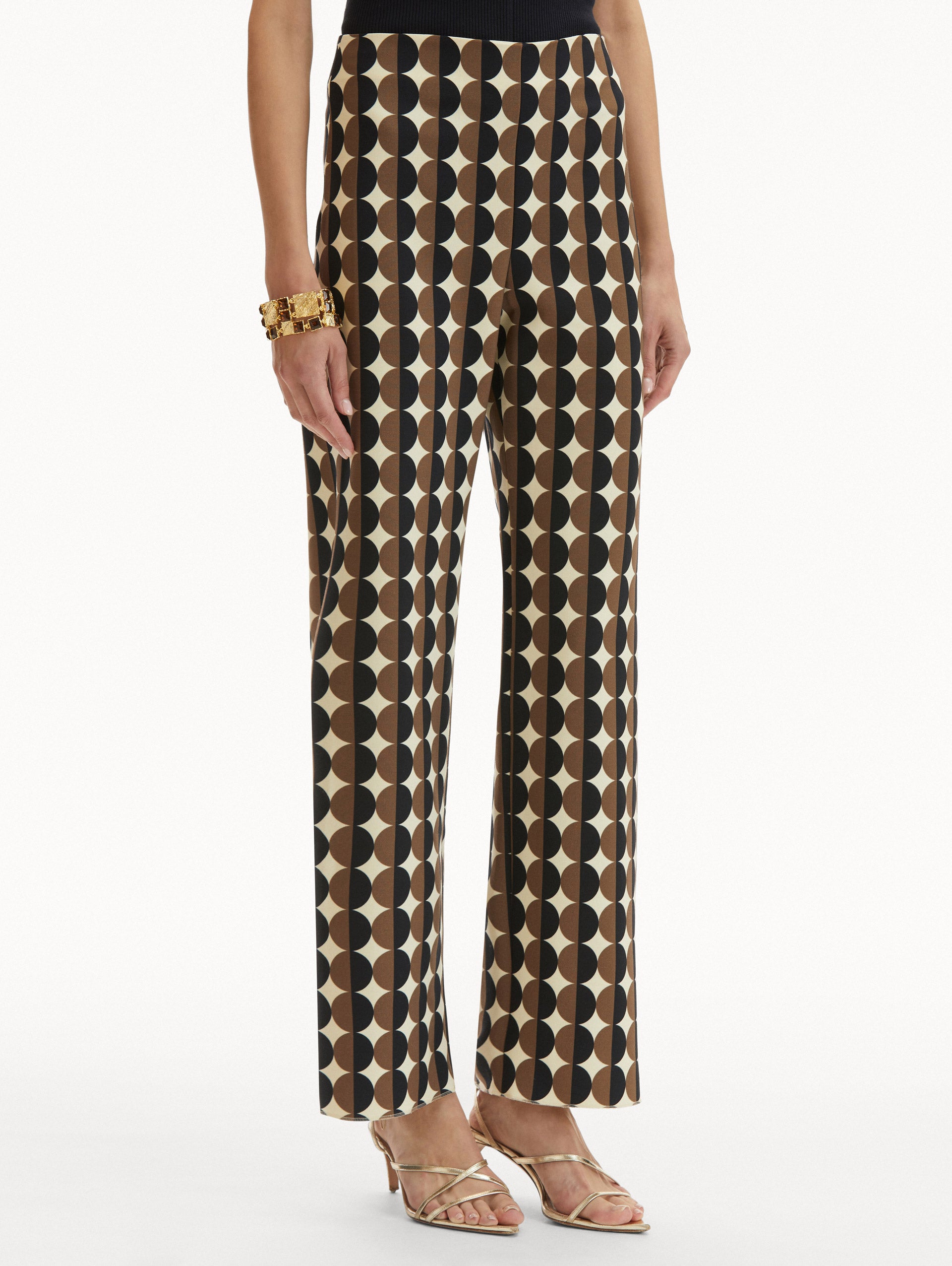 Stylish Geometric Circle Print Wool Pants for Women - Comfortable Winter Trousers with Elastic Waist - Perfect for Office, Casual Outfits & Holiday Parties
