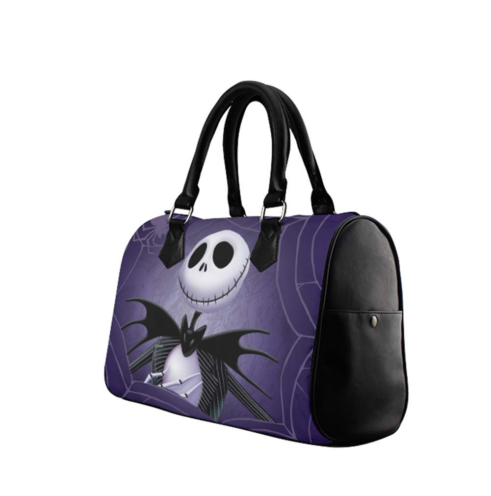 Jack & Sally Print Women's Leather Handbag - Top Handle Purse, Boston Barrel Satchel Bag for Work, Travel & Everyday Use