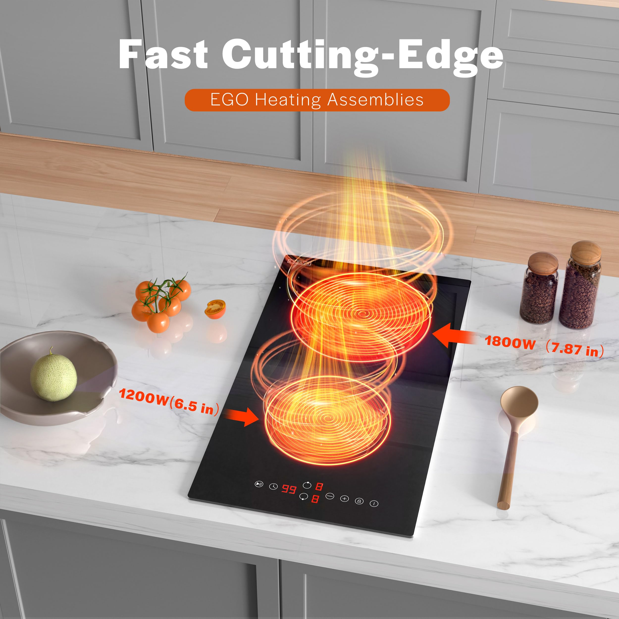 Empava 2 Burners Electric Cooktop 12 Inch - 3000W Radiant Stove with Child Safety Lock, Timer & Overheat Protection - Compatible with All Cookware - 220-240V Hardwired (No Plug) - ETL Certified Black - Perfect for Home Kitchen, RV, Apartment & Small Spaces