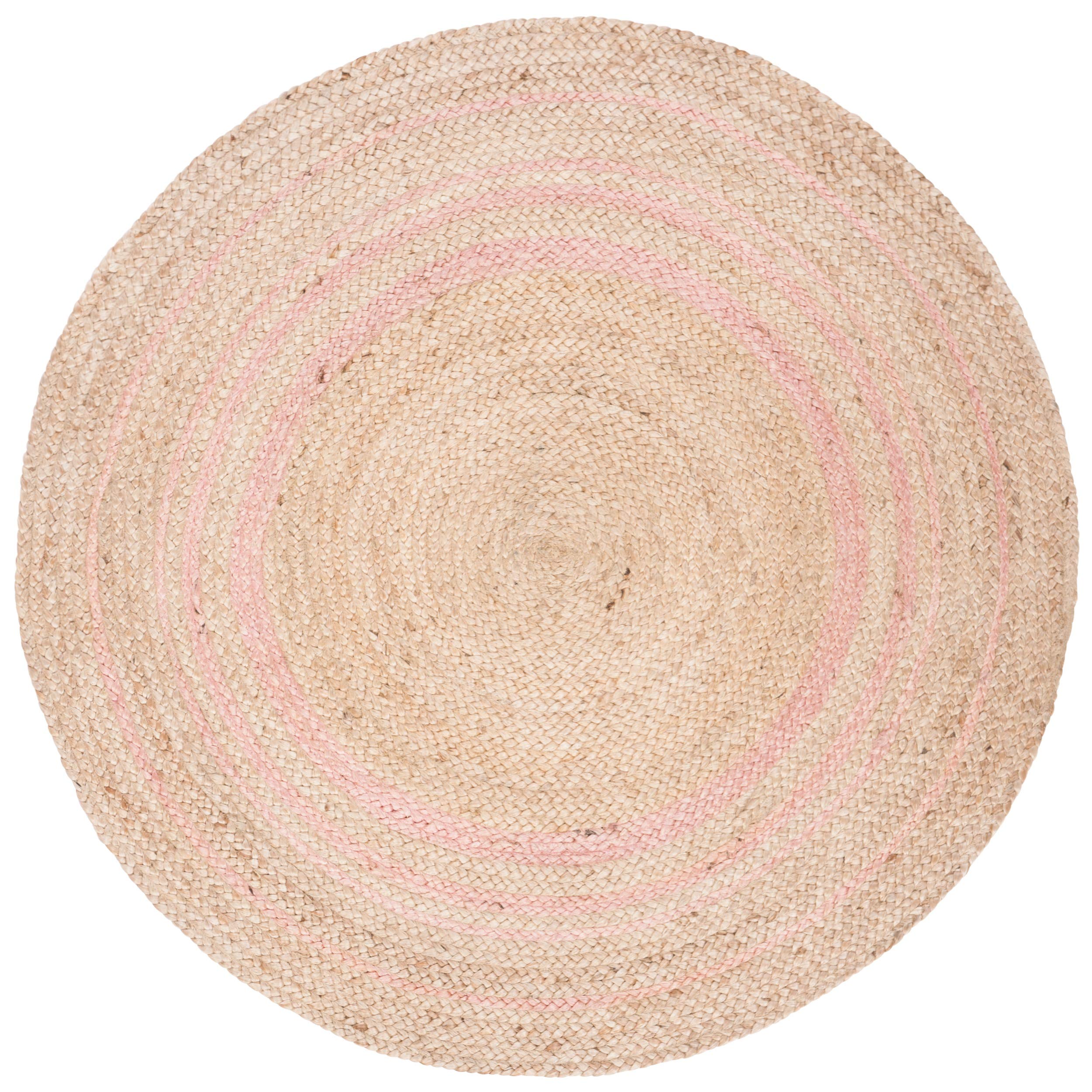 SAFAVIEH Handmade Boho Braided Jute Area Rug - 7' Round Natural Fiber Pink NF807U for Living Room, Bedroom & Boho Home Decor