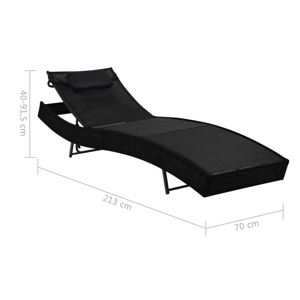 FAMIROSA Black Poly Rattan Sun Lounger with Pillow - Outdoor Patio Furniture for Poolside, Beach, Garden Relaxation