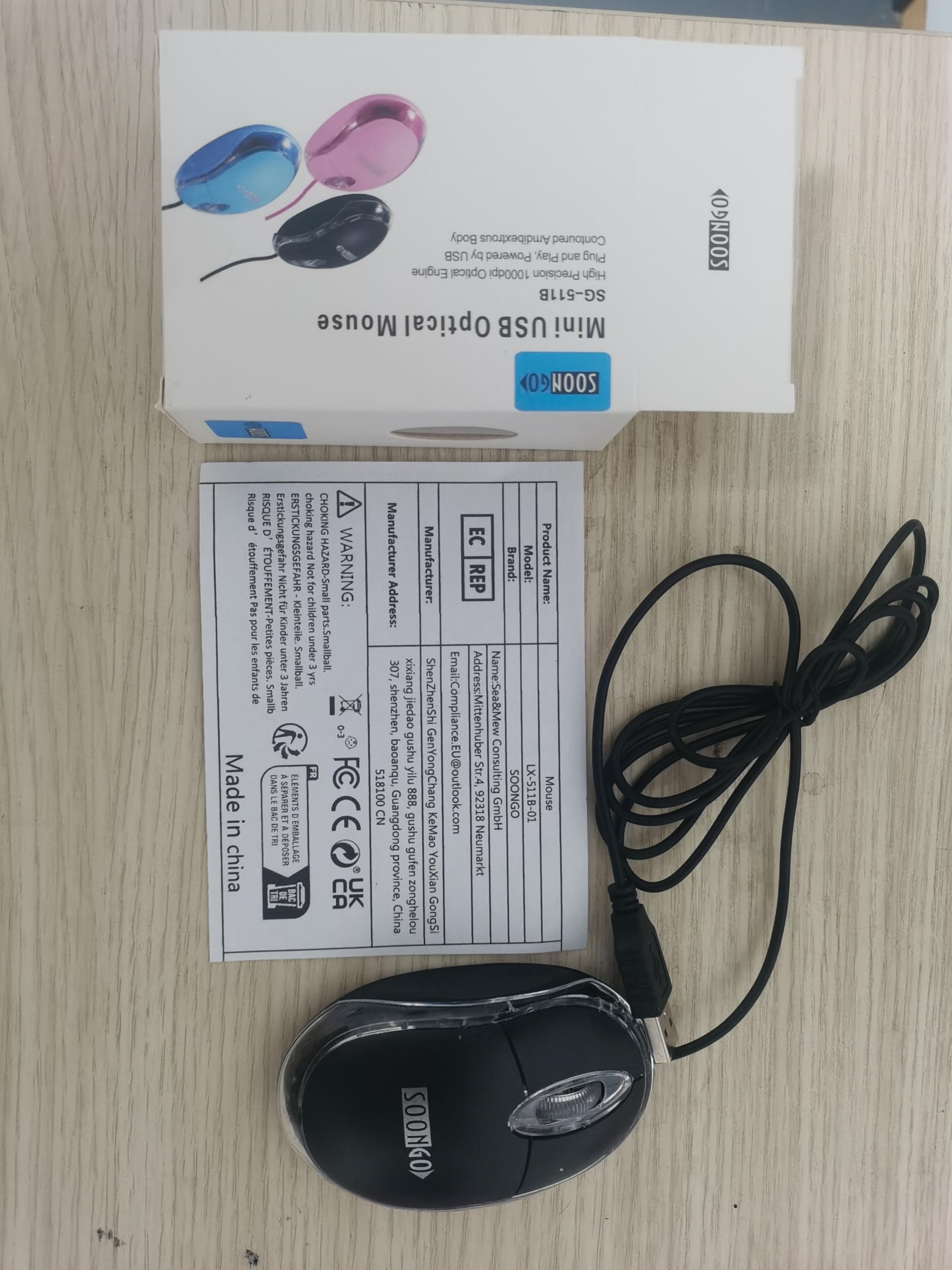 SOONGO Wired Optical Computer Mouse with Mini USB, 1.5M Cable, Black - Ideal for PC, Laptop, and Desktop Use in Home, Office, and Gaming