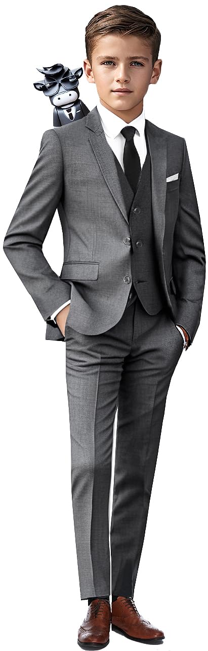 Black n Bianco Signature Boys' Slim Fit Suit Set - Formal Blazer, Dress Pants & Tie Outfit for Weddings, School Events & Special Occasions