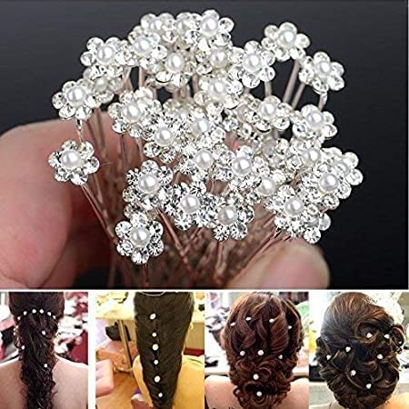 Elegant Golden Crystal Flower Pearl Hair Pins & Clips for Women - Pack of 20 Pieces - Perfect for Weddings, Parties, and Special Occasions