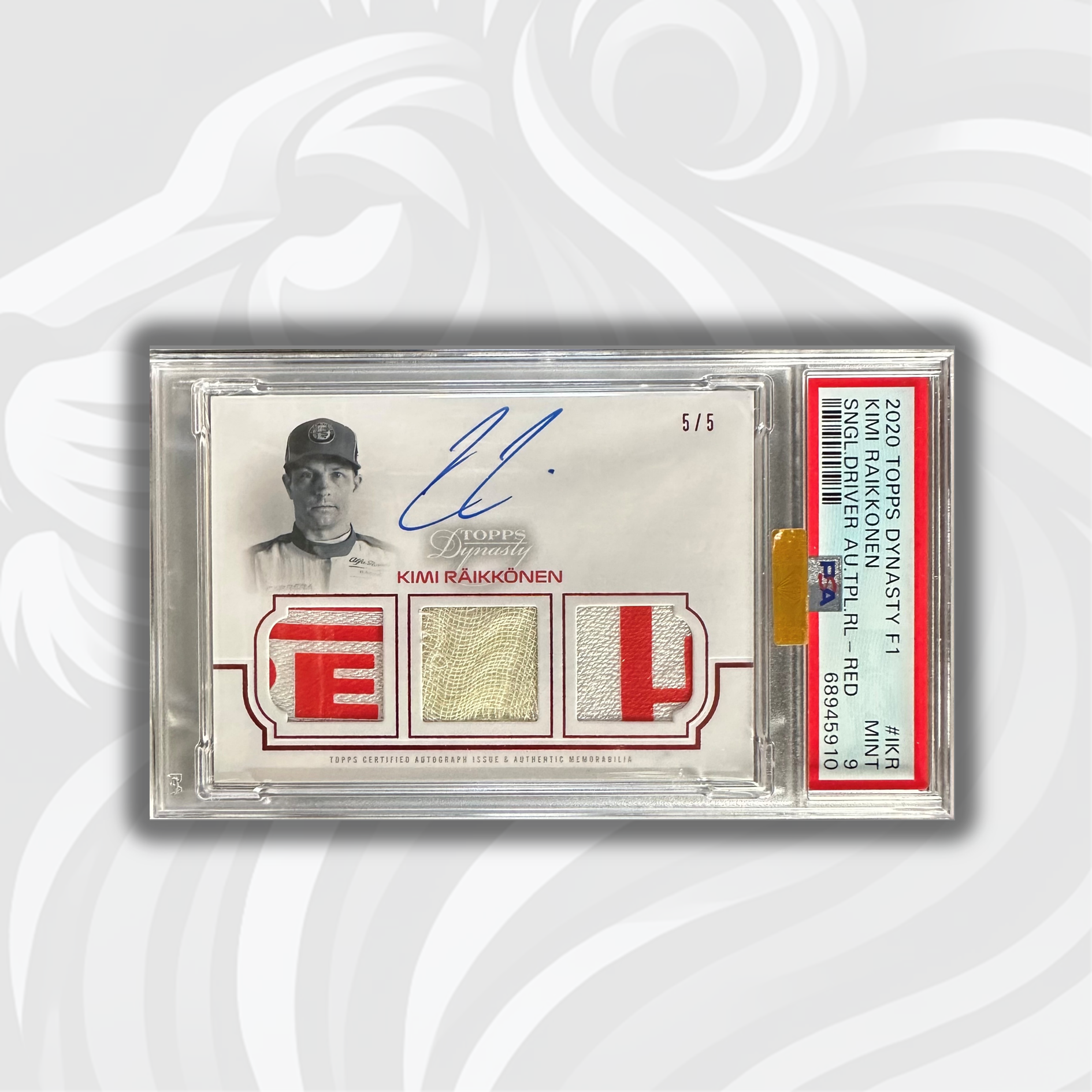 2020 Dynasty Kimi Raikkonen #TRA IKR Triple Relic Autograph PSA 9 5/5 Red - Perfect for F1 Collectors, Sports Memorabilia Displays & Racing Enthusiast Gifts