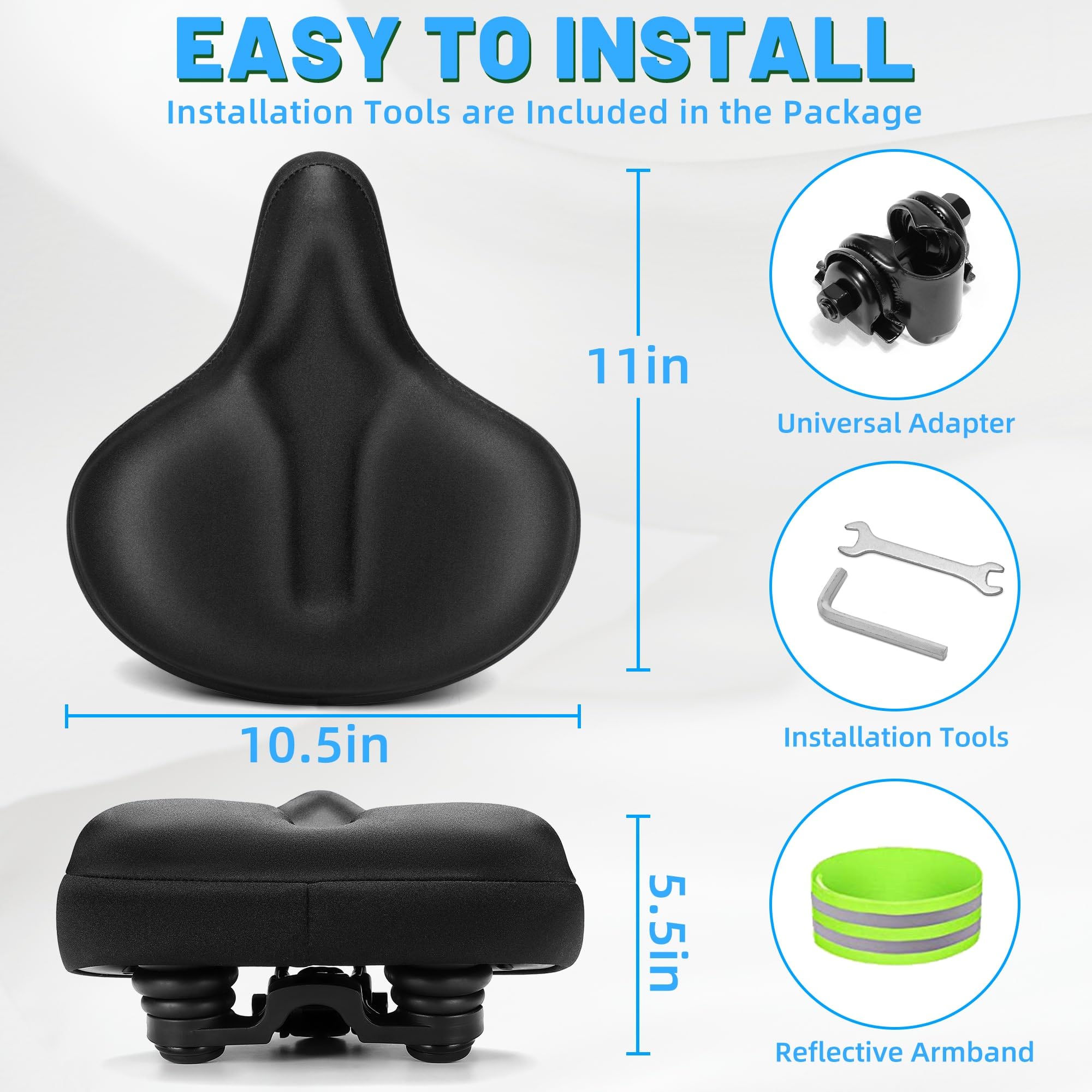 **Extra Wide Comfortable Gel Bike Seat for Men & Women - Oversized Bicycle Saddle Cushion with Soft Padding - Perfect Replacement for Peloton, Exercise, Mountain, Cruiser & City Bikes - Ideal for Long Rides & Indoor Cycling**