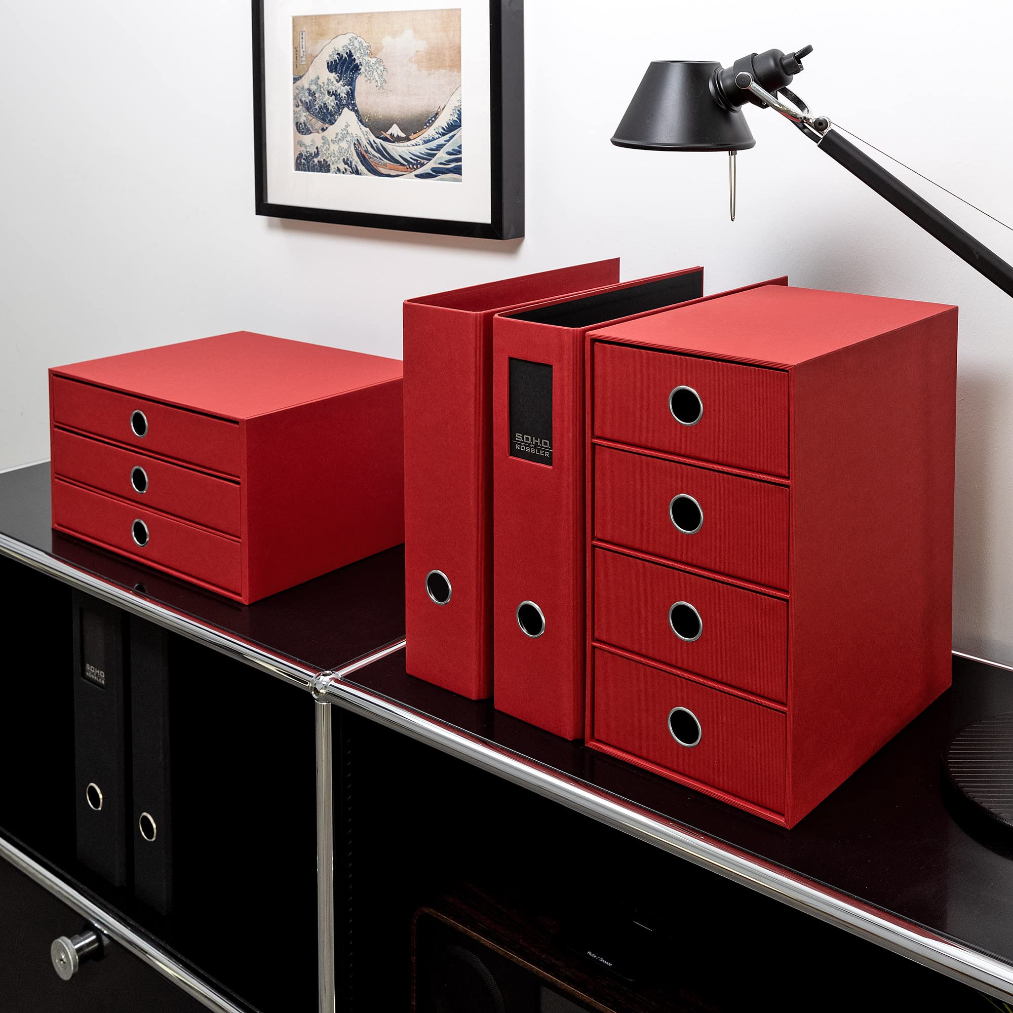 Rössler SOHO 3-Drawer A4 File Storage Box - Red | Office Organization & Document Filing Solution for Home or Business