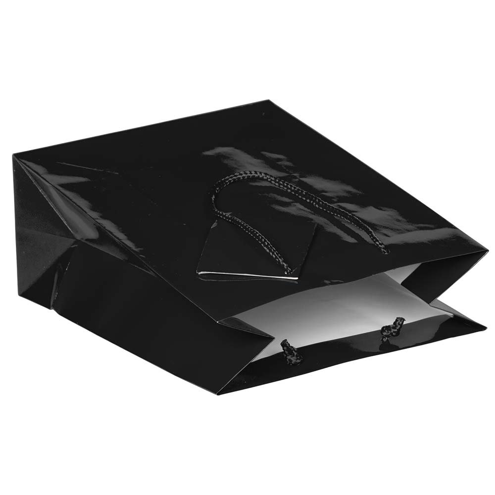 JAM Paper Glossy Gift Bags with Rope Handles - Medium Size 8x4x10 Inches - Bulk Pack of 100 Black Bags - Perfect for Party Favors, Wedding Gifts & Retail Packaging