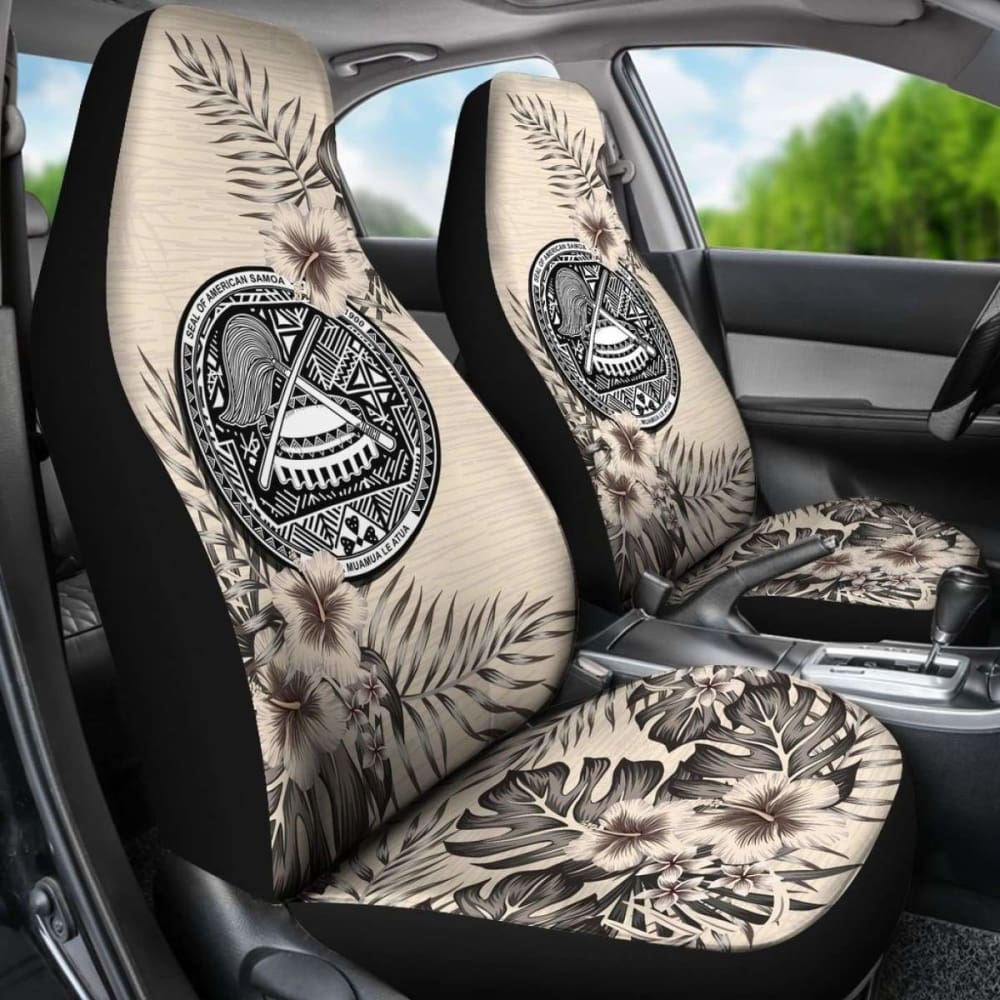 Premium American Samoa Car Seat Covers - Beige Hibiscus Design (Set of 2) | Universal Fit for Cars, Trucks & SUVs | Waterproof & Durable for Daily Commute, Road Trips & Outdoor Adventures
