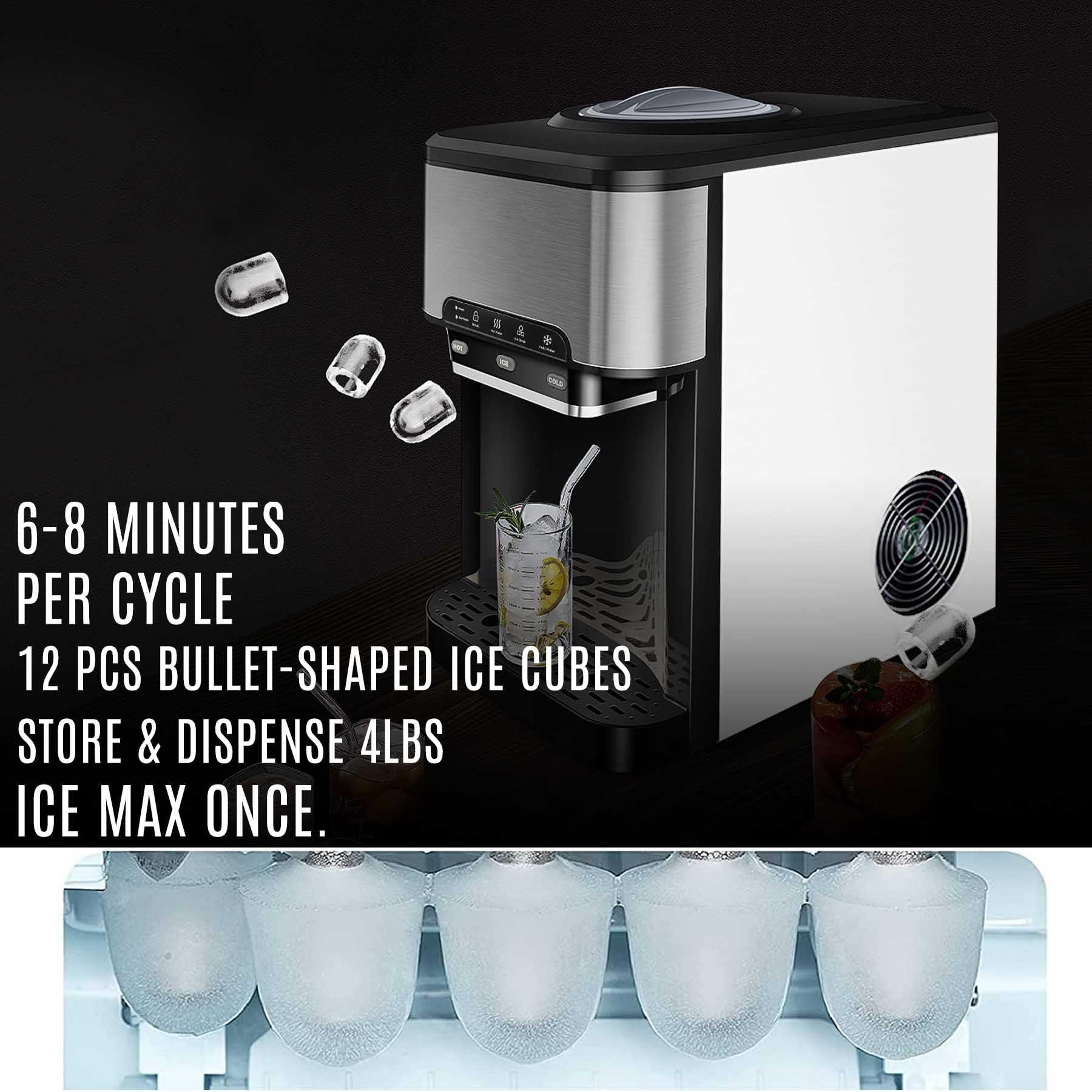 NUNET 3-in-1 Portable Countertop Ice Maker & Hot/Cold Water Dispenser - 44lbs Daily Ice Production, 5 Gallon Capacity, 4lb Ice Storage with Cleaning Kit & Water Pump - Perfect for Home, Office, RV, and Outdoor Use