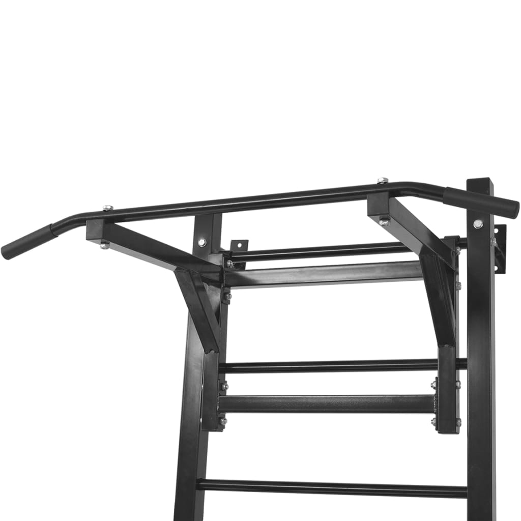 Black Wall Mounted Multi-Functional Fitness Power Tower for Home Gym - Pull Up Bar, Dip Station & Push Up Stand for Strength Training