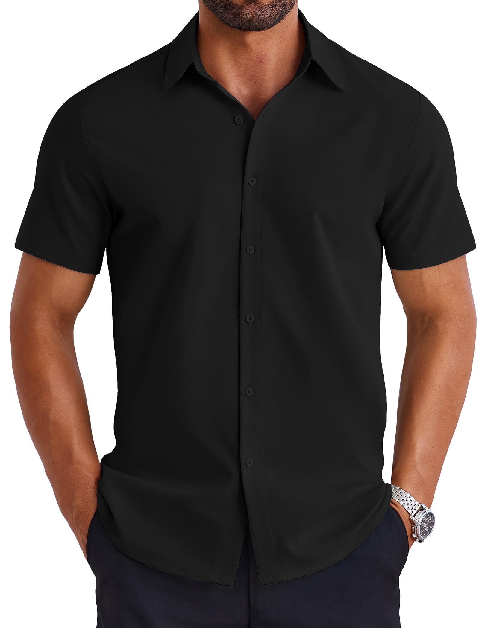 COOFANDY Men's Short Sleeve Button Down Shirts - Casual Summer Dress Shirts for Business & Vacation - Breathable Untucked Office & Outdoor Wear