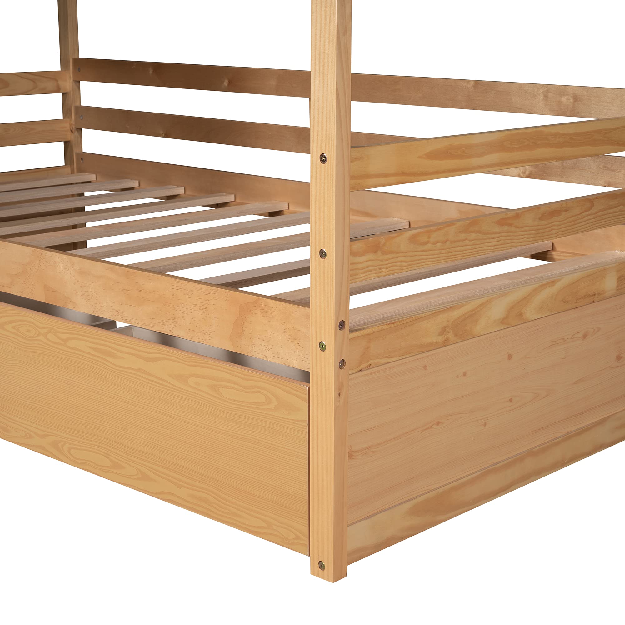 Quarte House Bed Low Daybed for Kids - Twin Size Wood Floor Bed Frame with 2 Drawers & Window - No Box Spring Needed (Walnut) - Perfect for Small Bedrooms, Playrooms & Montessori Spaces
