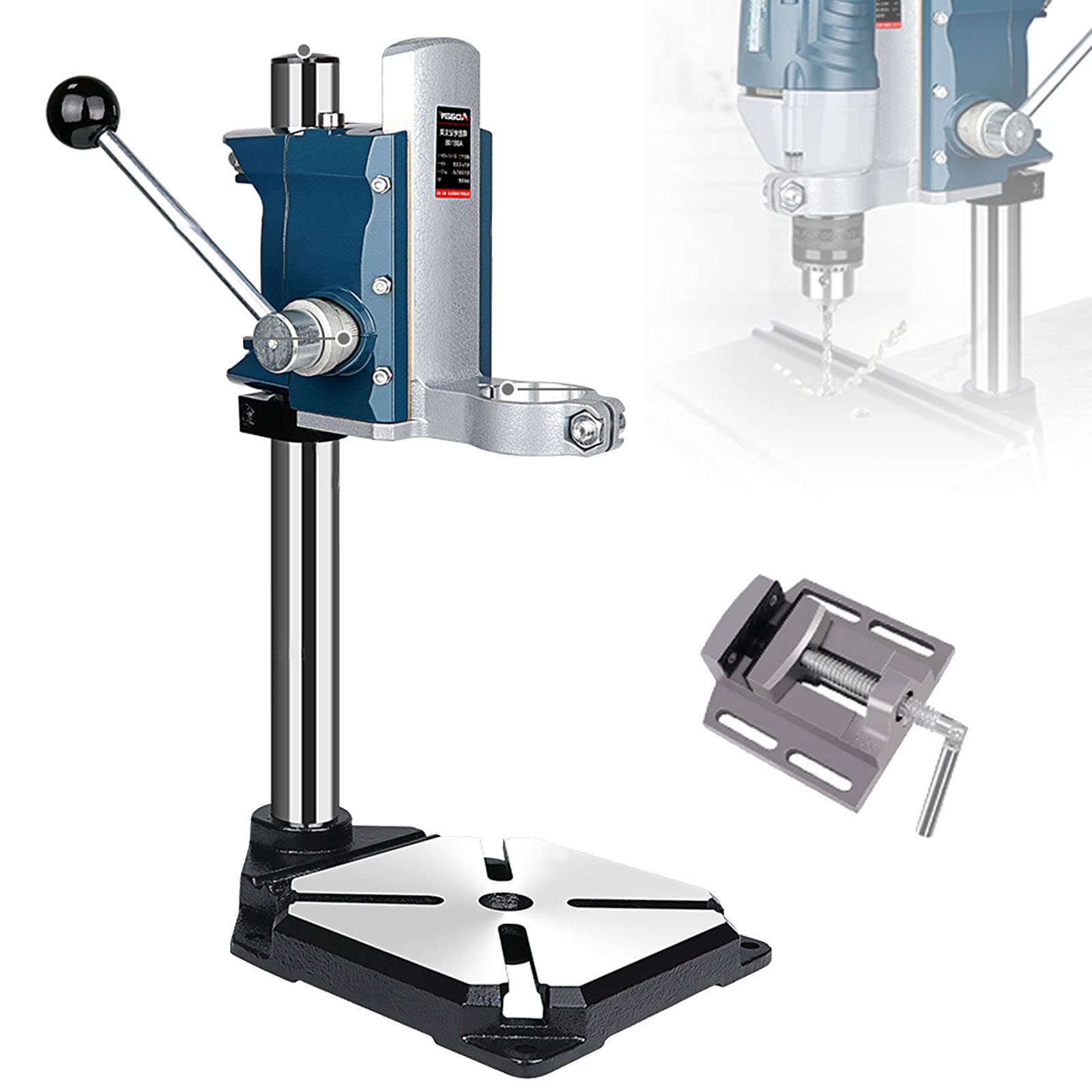 Universal Adjustable Height Benchtop Drill Press Stand with Vise & Pressure Plate - Multi-Function Workbench for Drilling, Cutting & Woodworking Projects | Perfect for DIY, Metalworking & Home Workshop