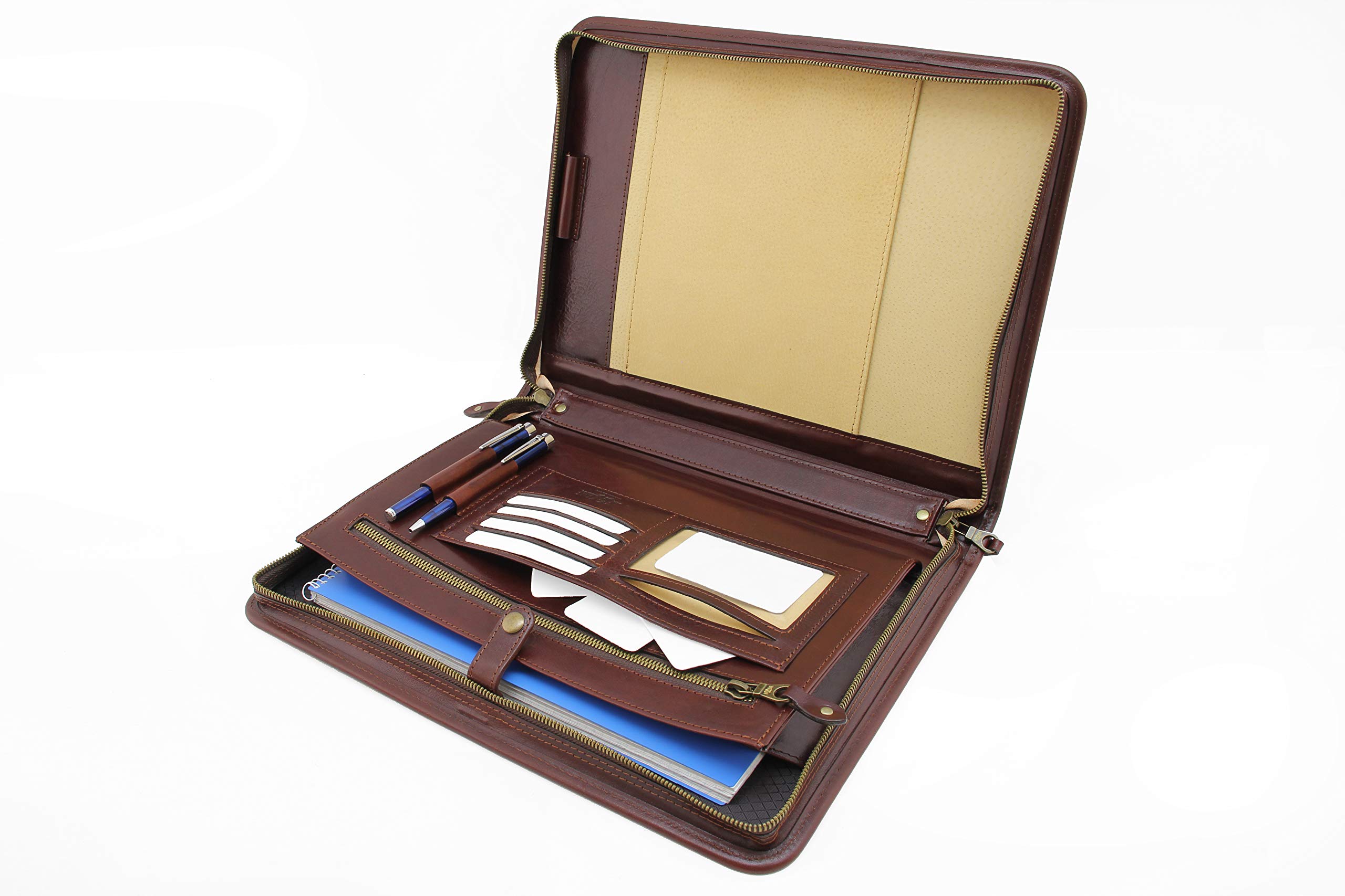Premium Leather Padfolio Portfolio - Executive A4 Business Notepad Holder with Handle | Professional Leather Folder for Meetings, Presentations & Office Organization (Brown)