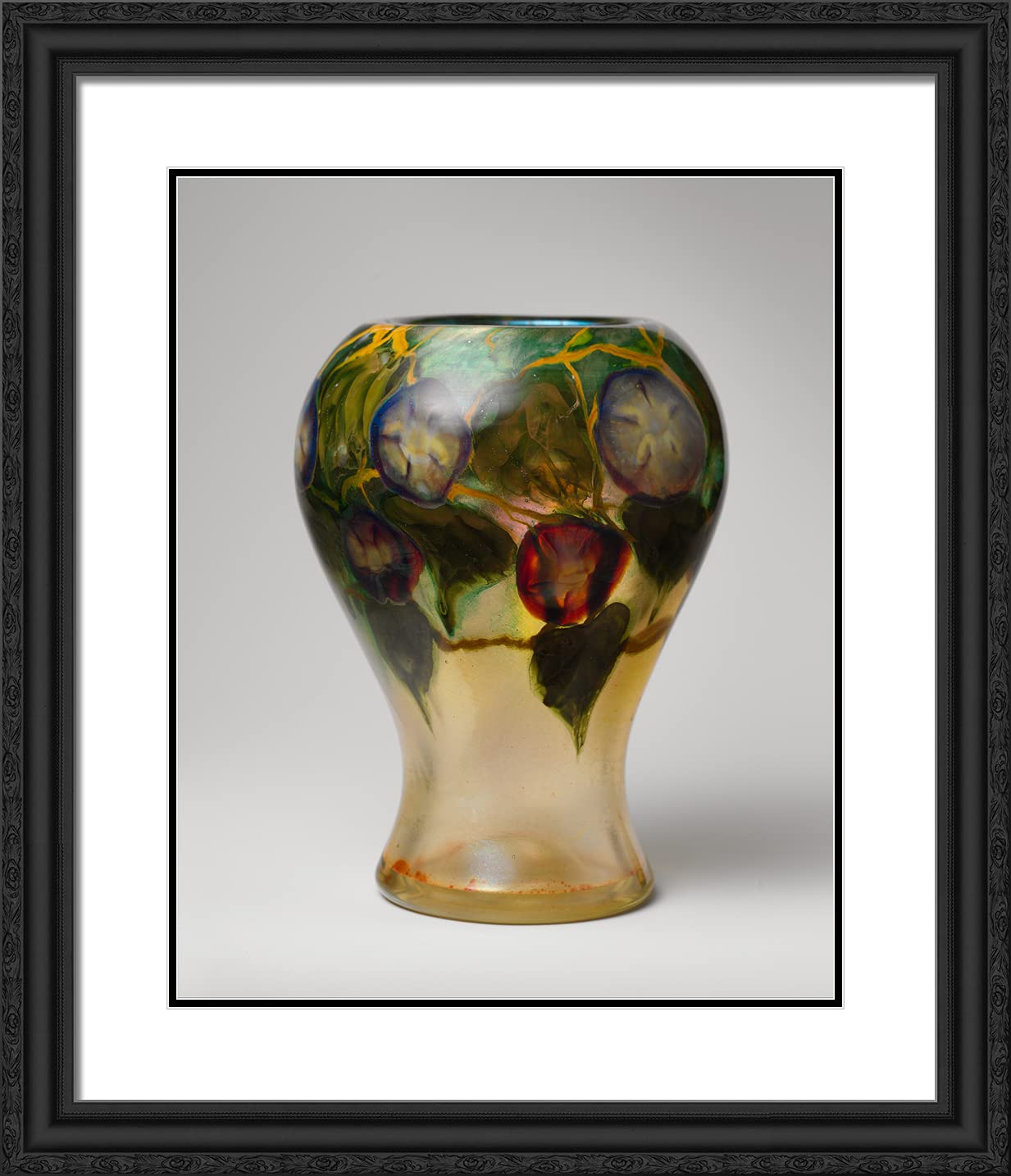 Tiffany & Louis Comfort 20x23 Black Ornate Framed Art Print - Vase With Fruit Double Matting Wall Decor | Perfect for Living Room, Bedroom & Office Decor