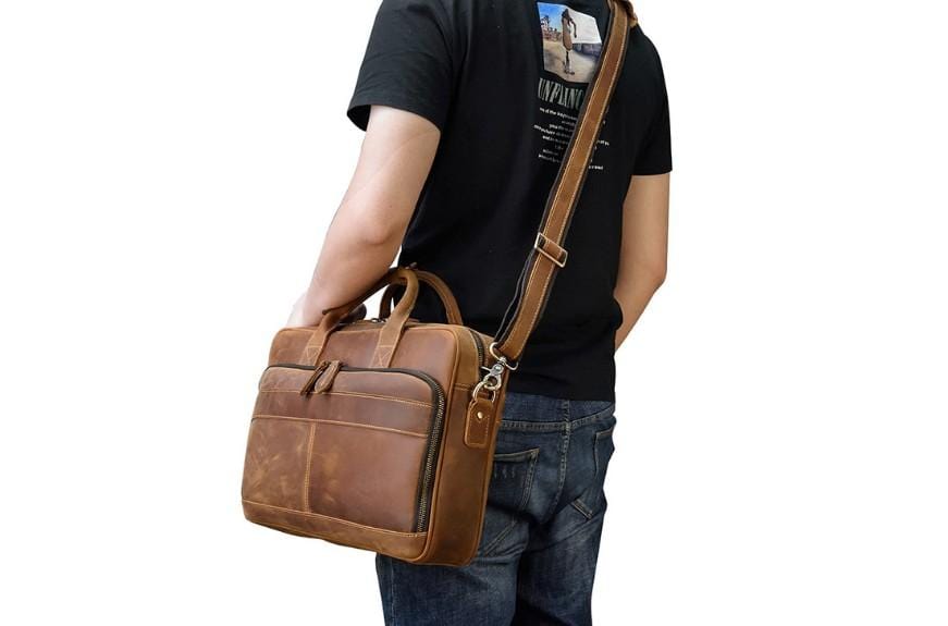 15 Inch Women's Brown Leather Laptop Bag - Stylish & Durable Work Tote for Business, Office & Travel - Perfect for Professionals & Students