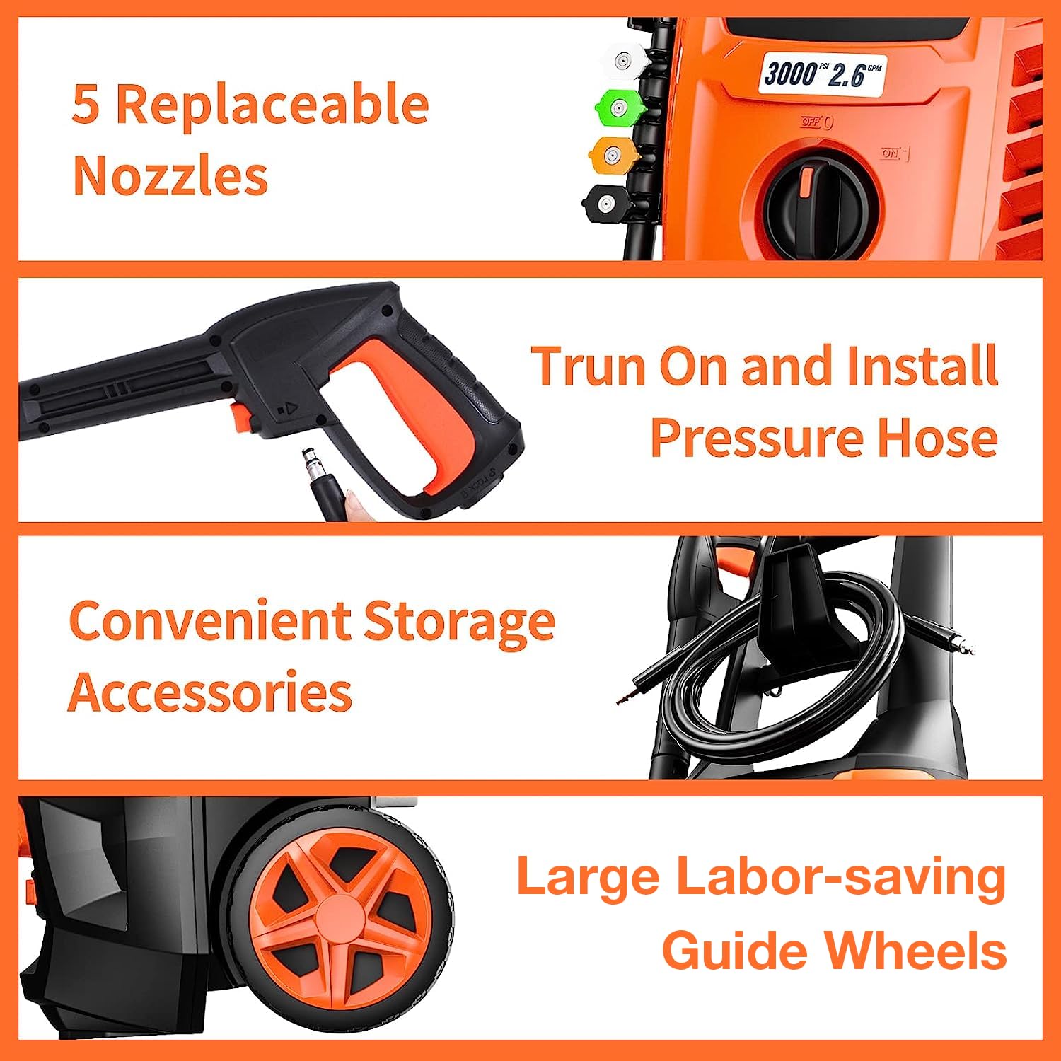 AIVOLT 3000PSI 2.6GPM Electric Pressure Washer - 1800W High Power Pressure Cleaner with 5 Nozzles & Foam Tank - Perfect for Car Washing, Fence Cleaning, Deck Maintenance, Driveway & Patio Cleaning